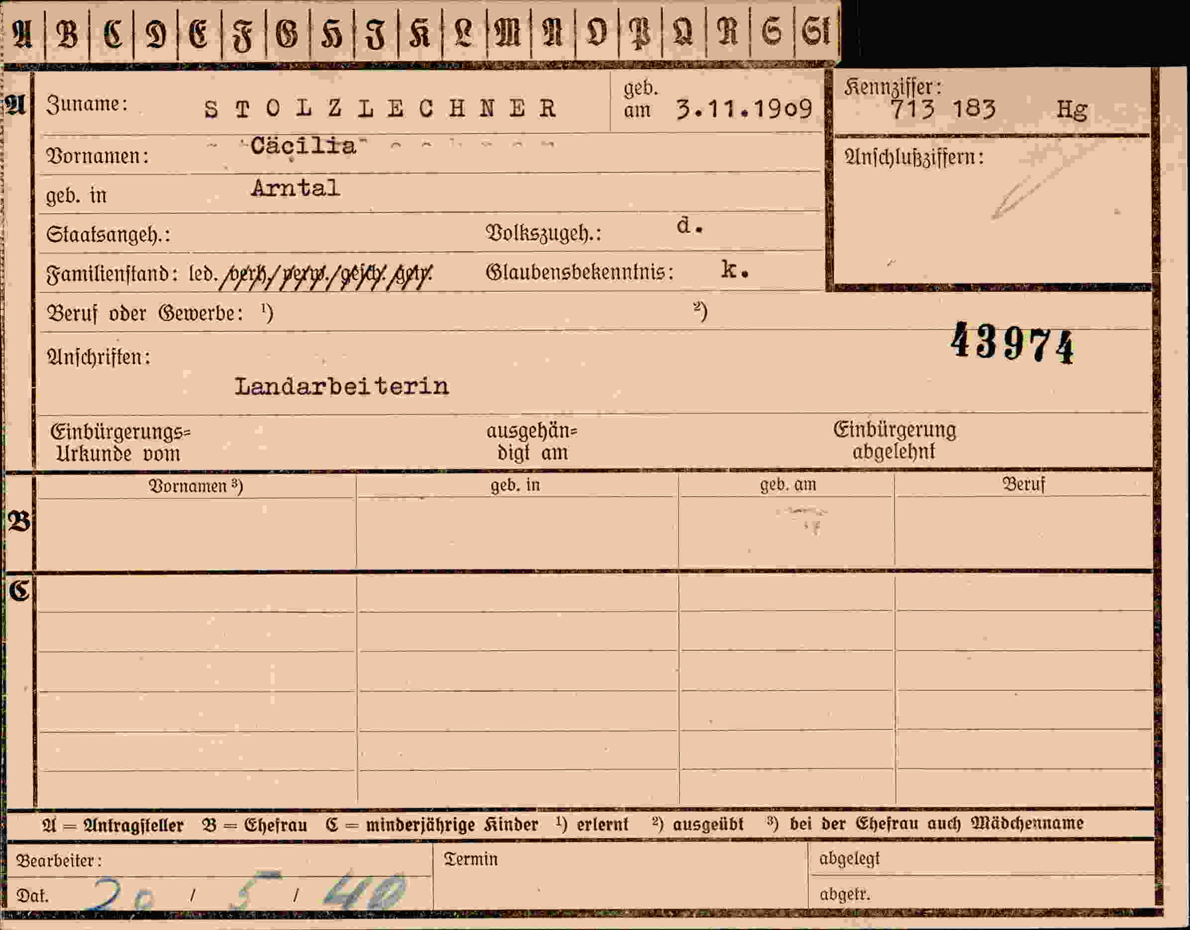 Vorderseite des Dokuments