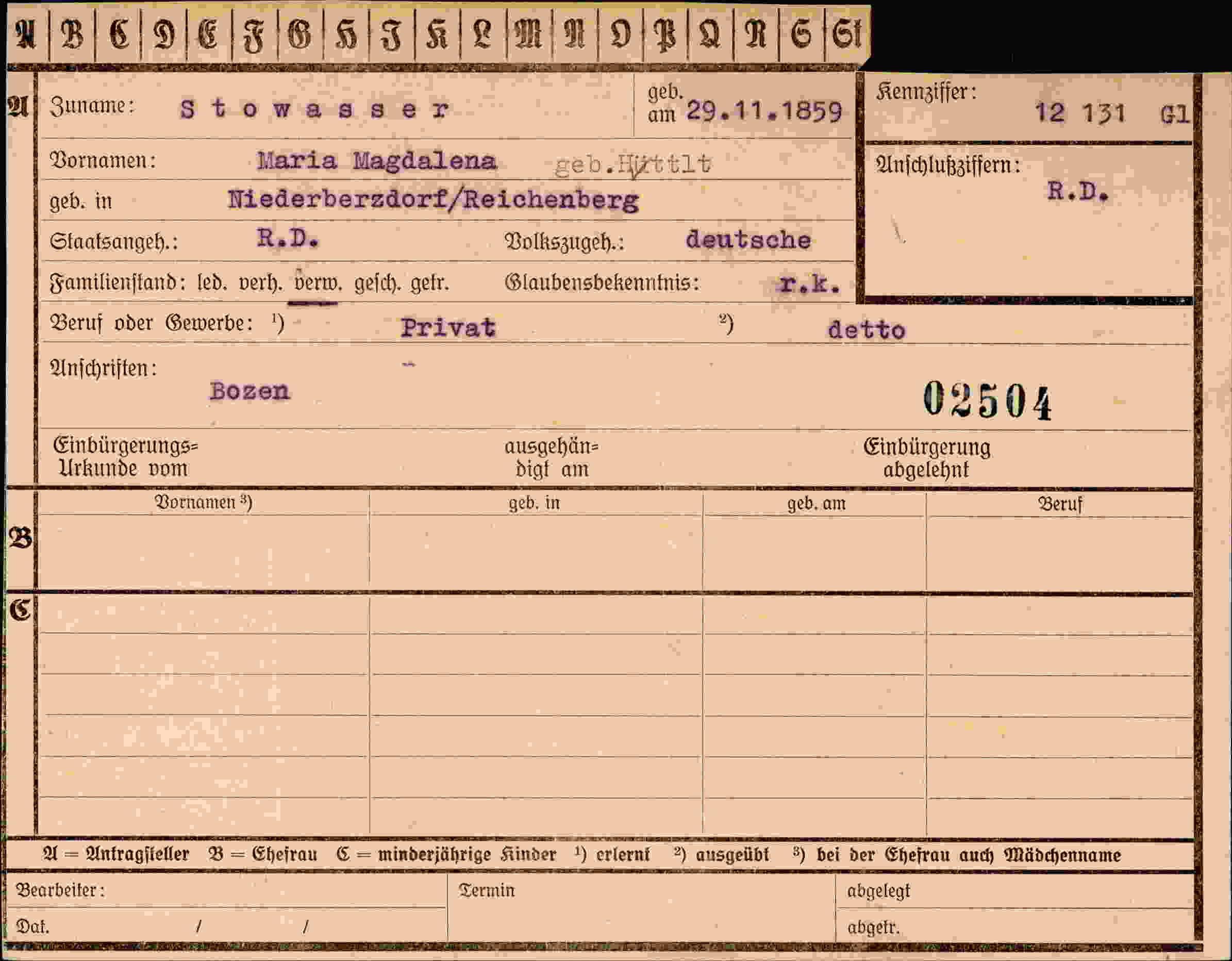 Vorderseite des Dokuments