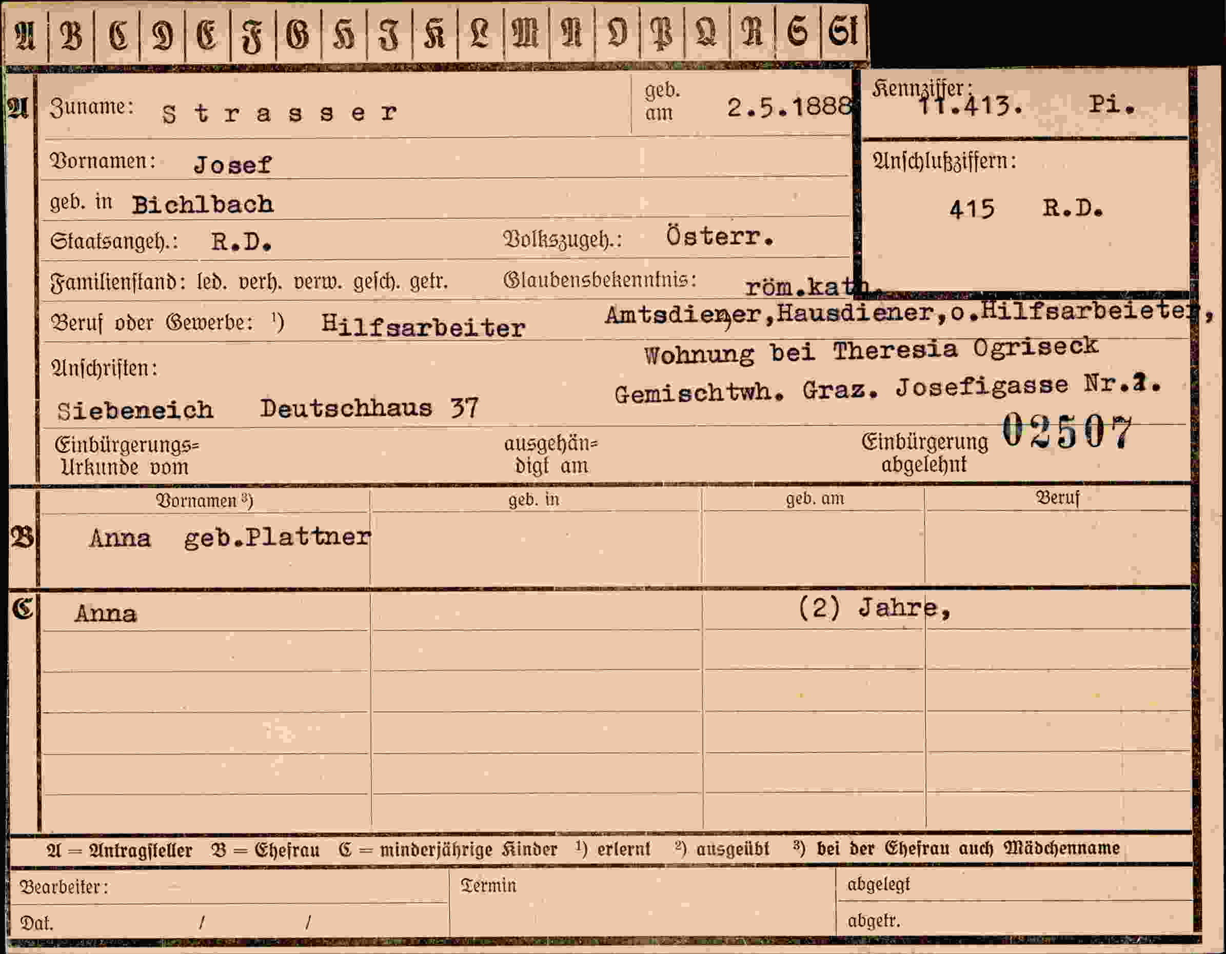 Dokument für Josef Strasser