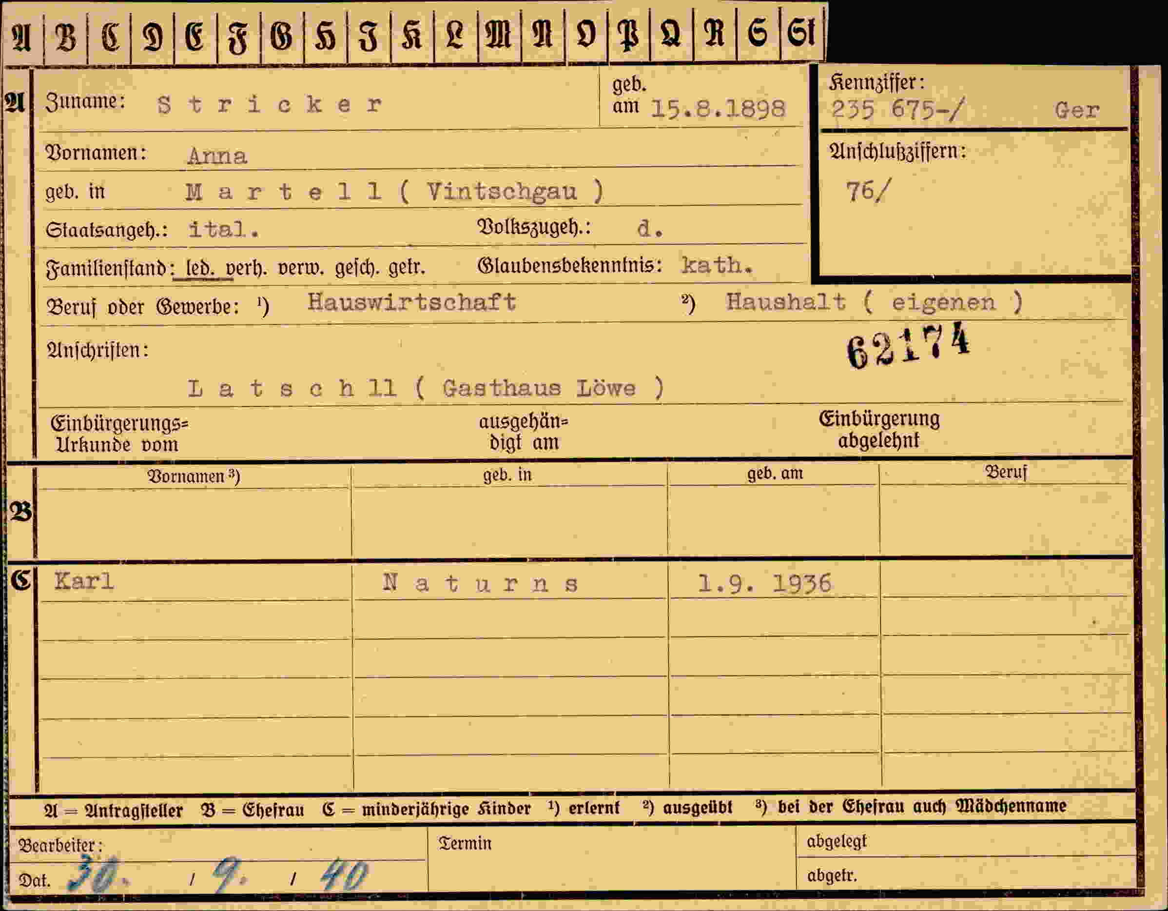 Vorderseite des Dokuments