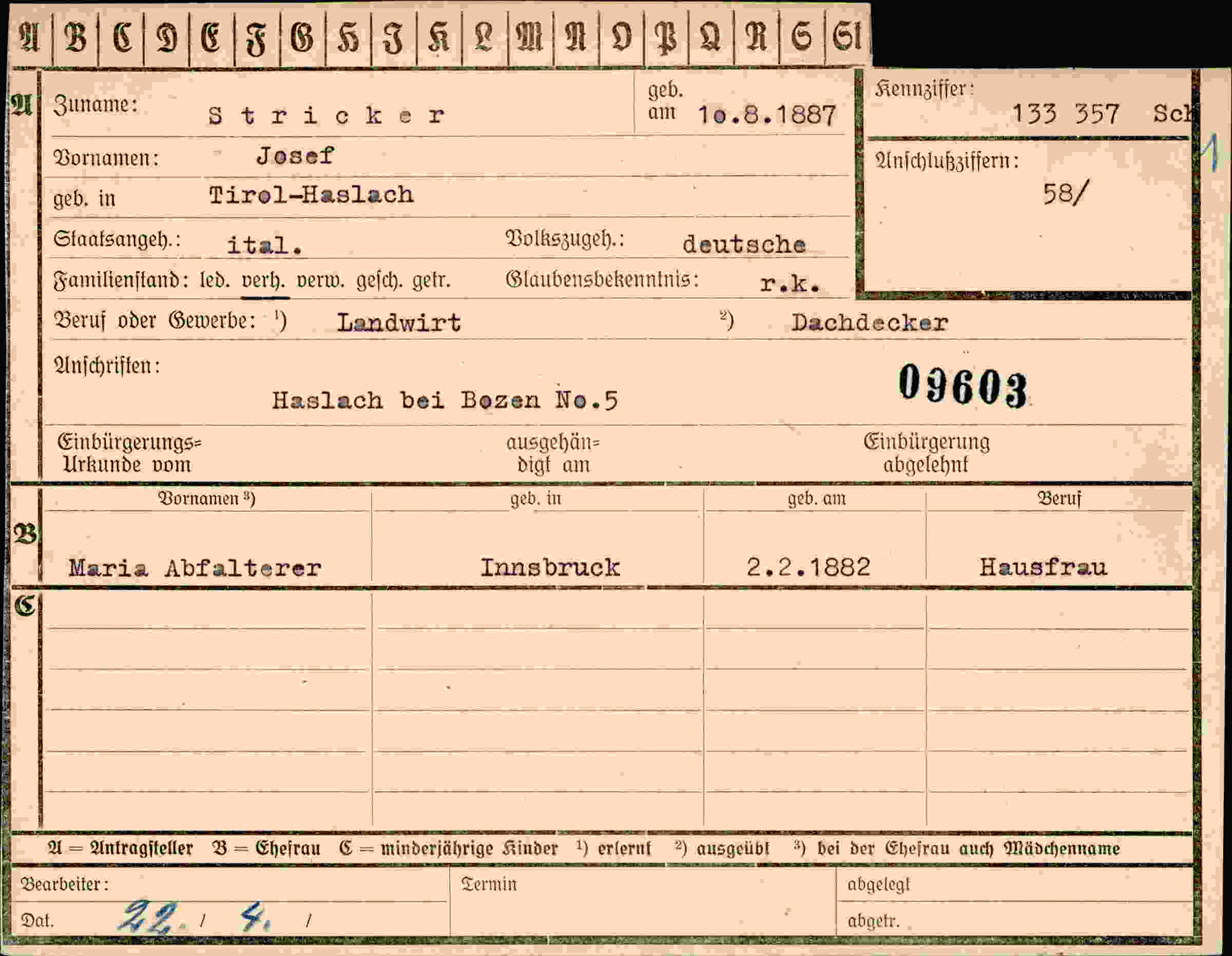Dokument für Josef Stricker