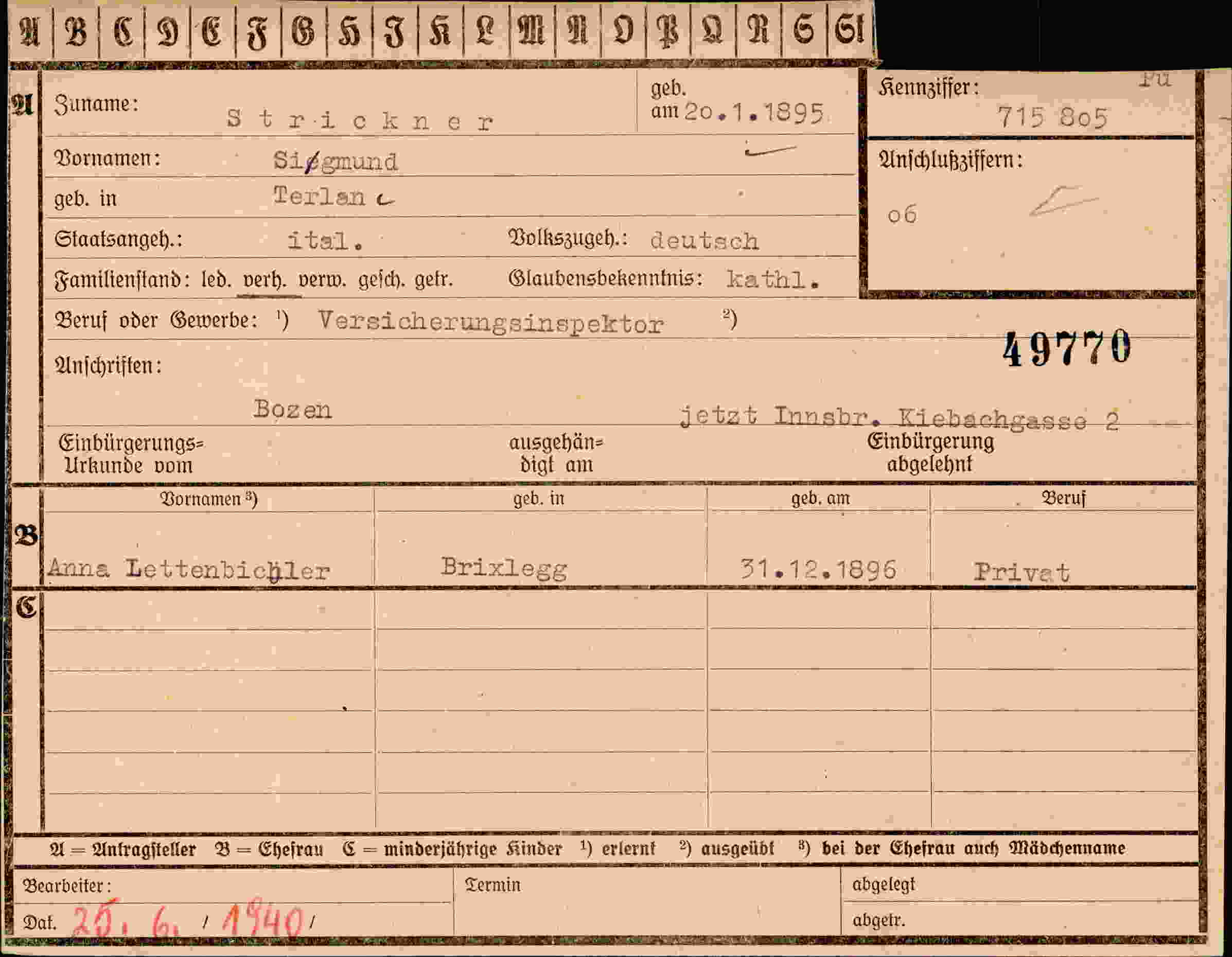 Dokument für Siegmund Strickner