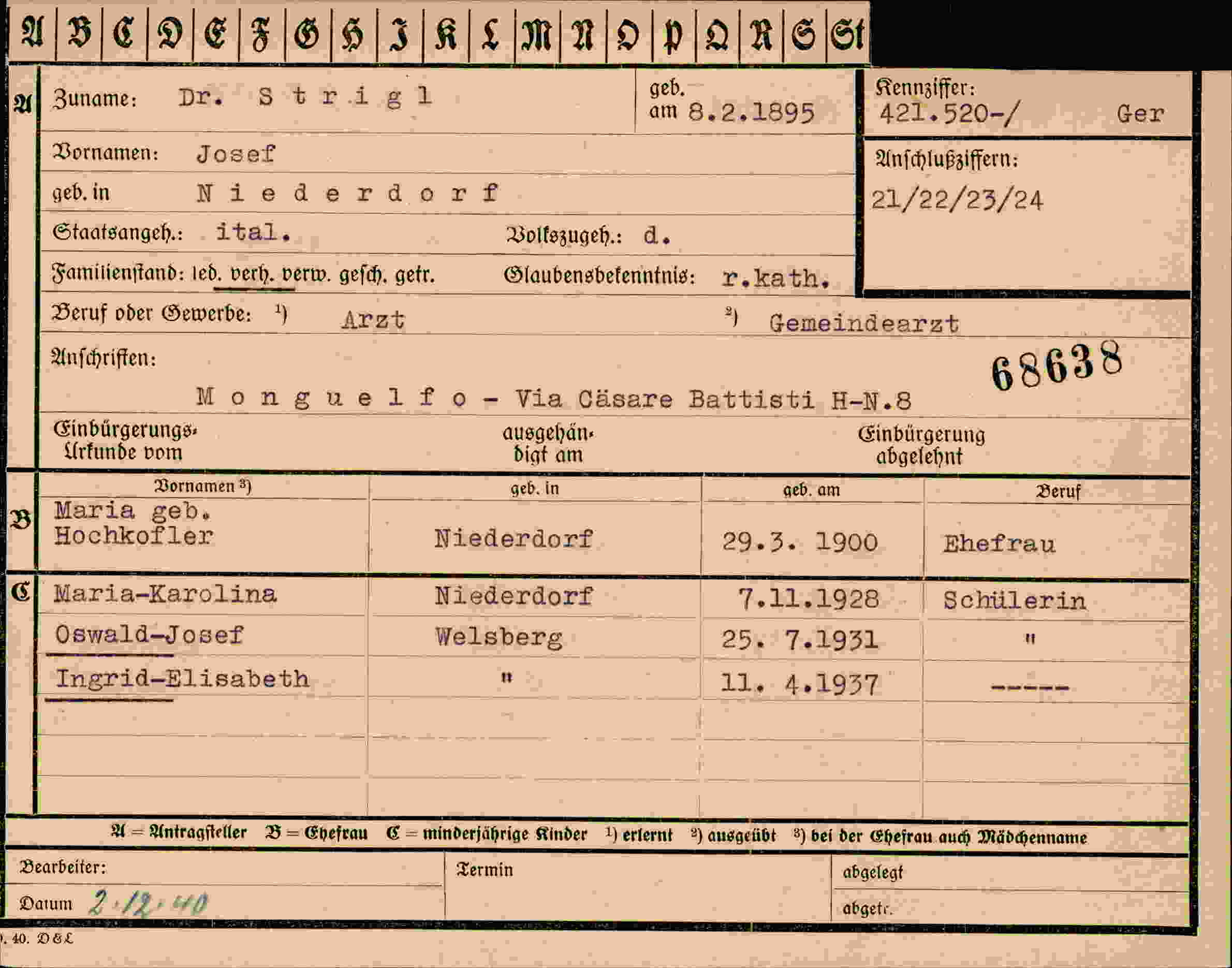 Dokument für Josef Strigl