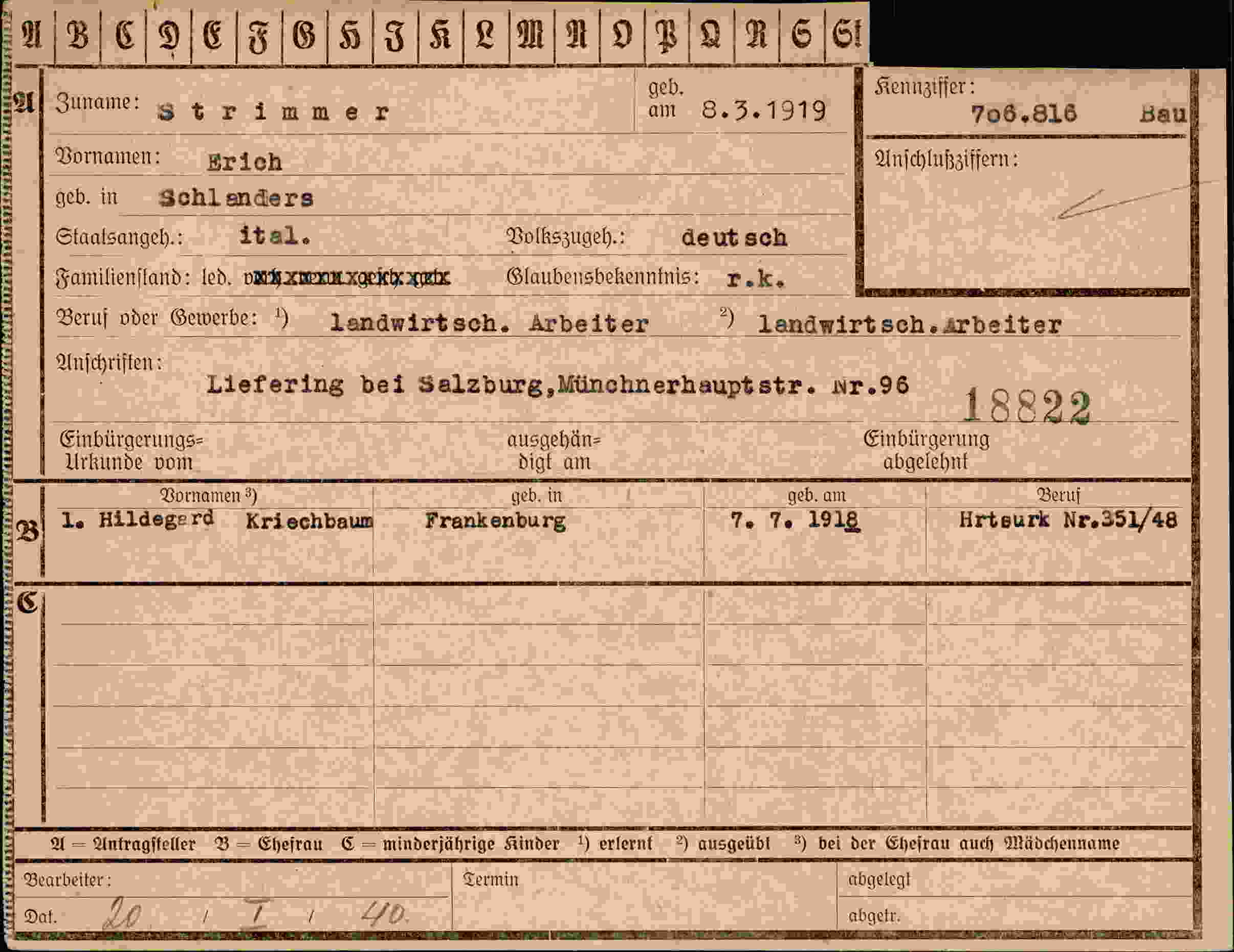 Dokument für Erich Strimmer