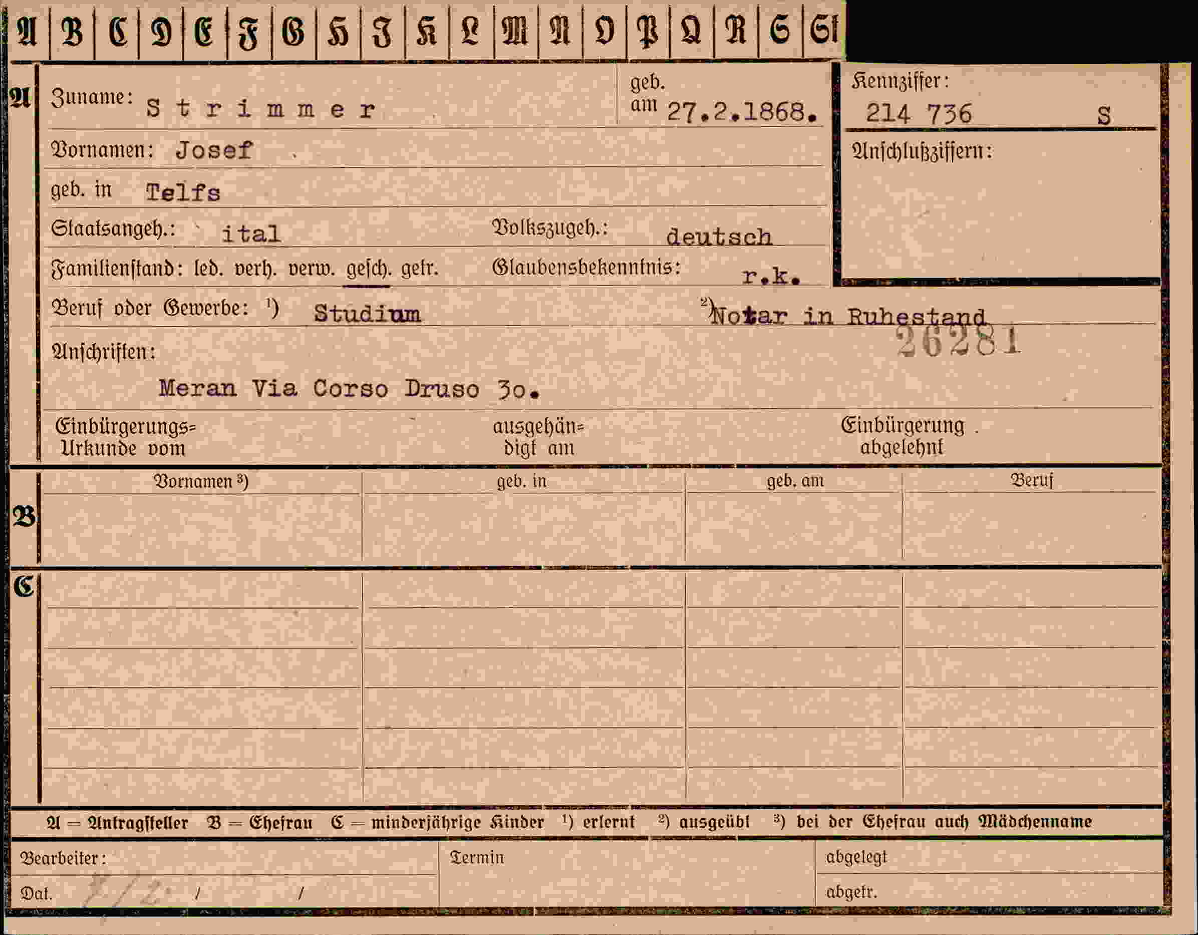 Dokument für Josef Strimmer