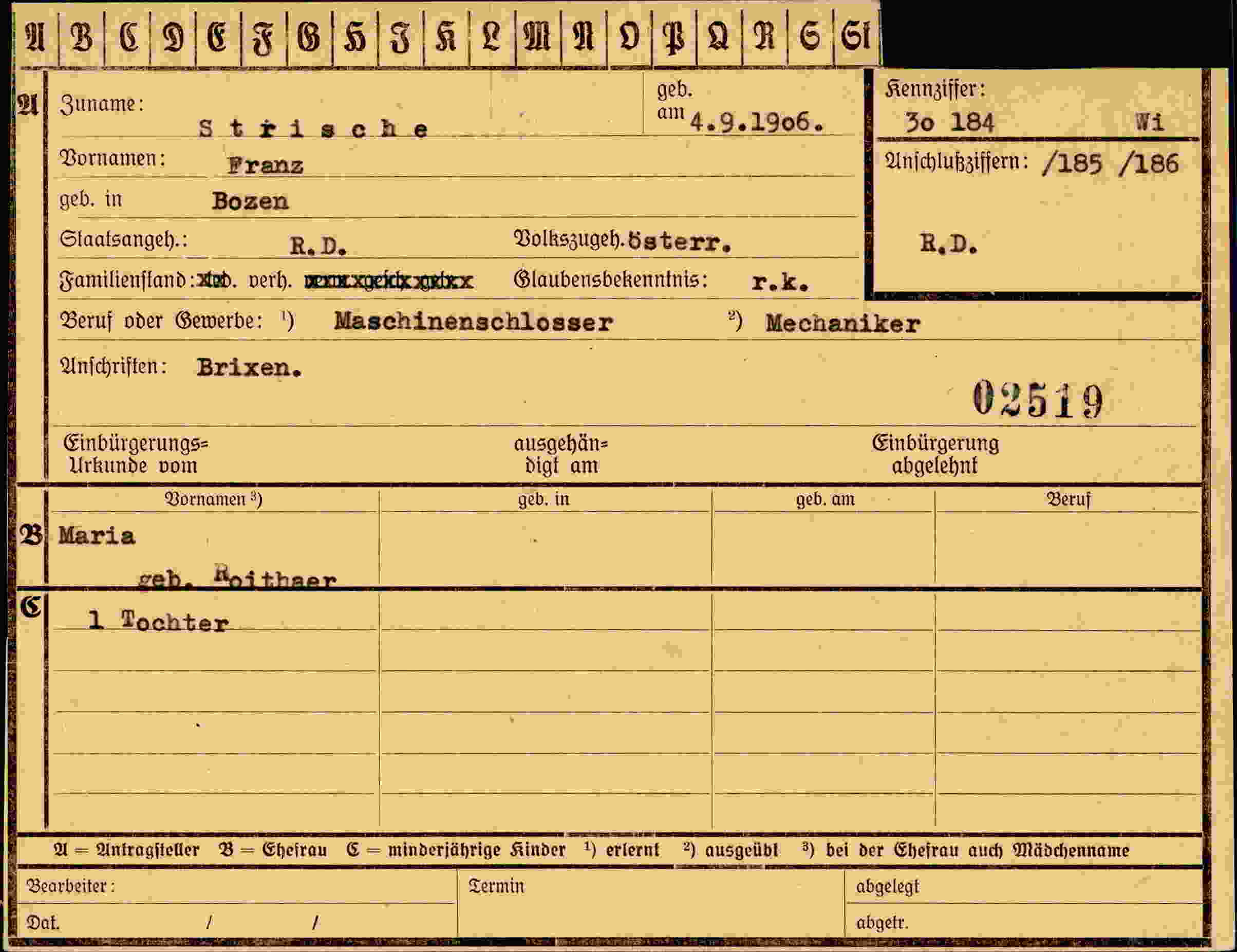 Vorderseite des Dokuments
