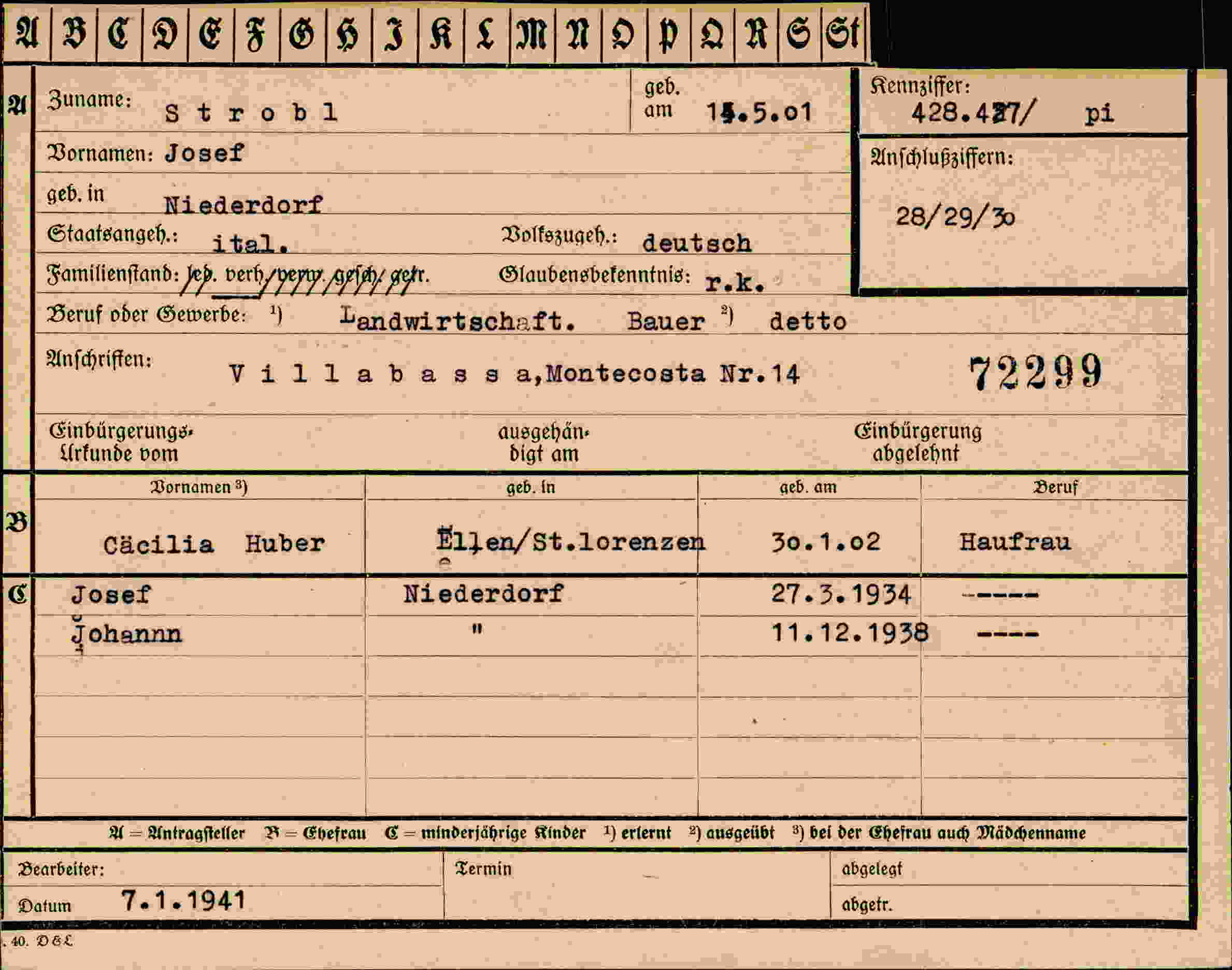 Vorderseite des Dokuments