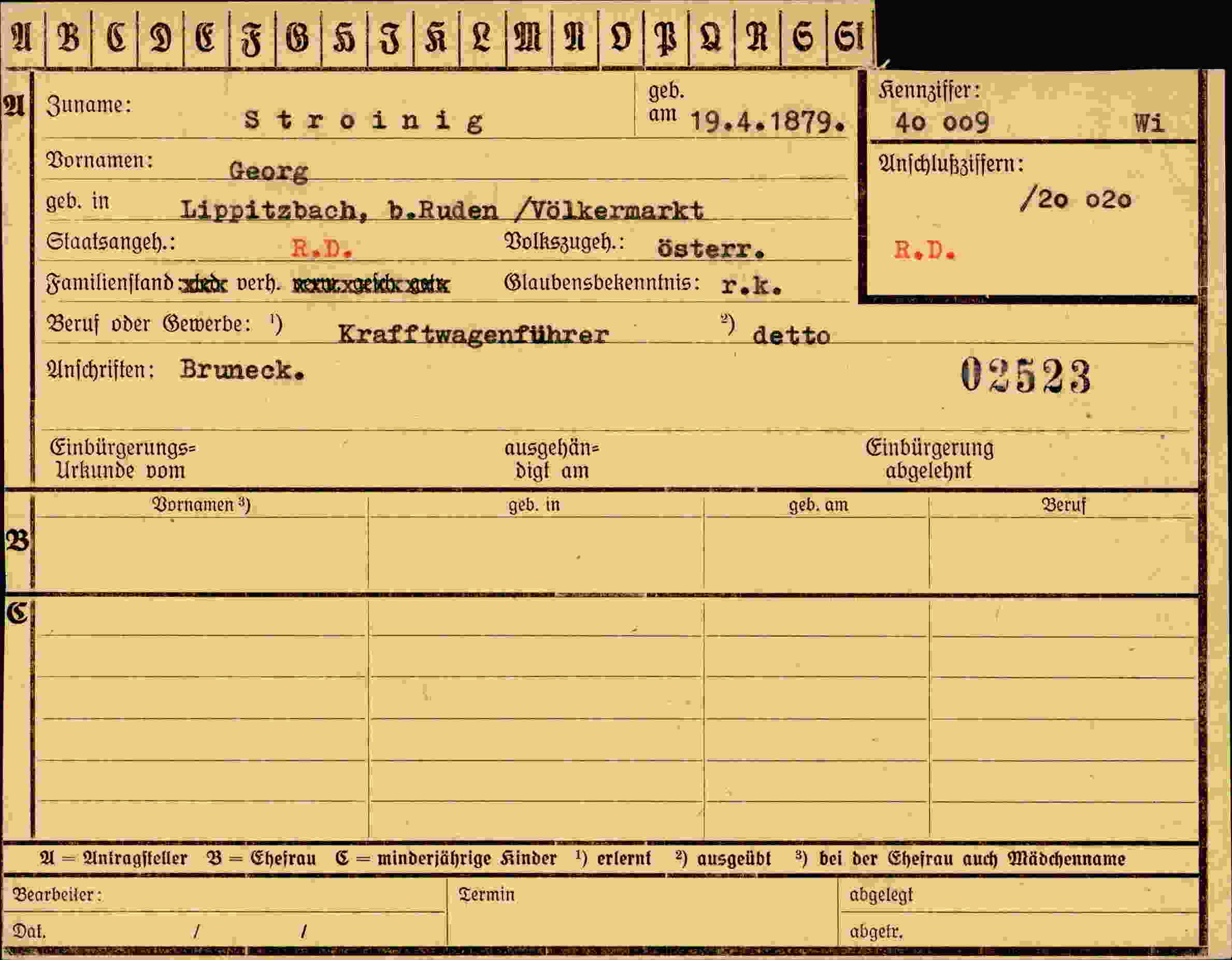 Vorderseite des Dokuments