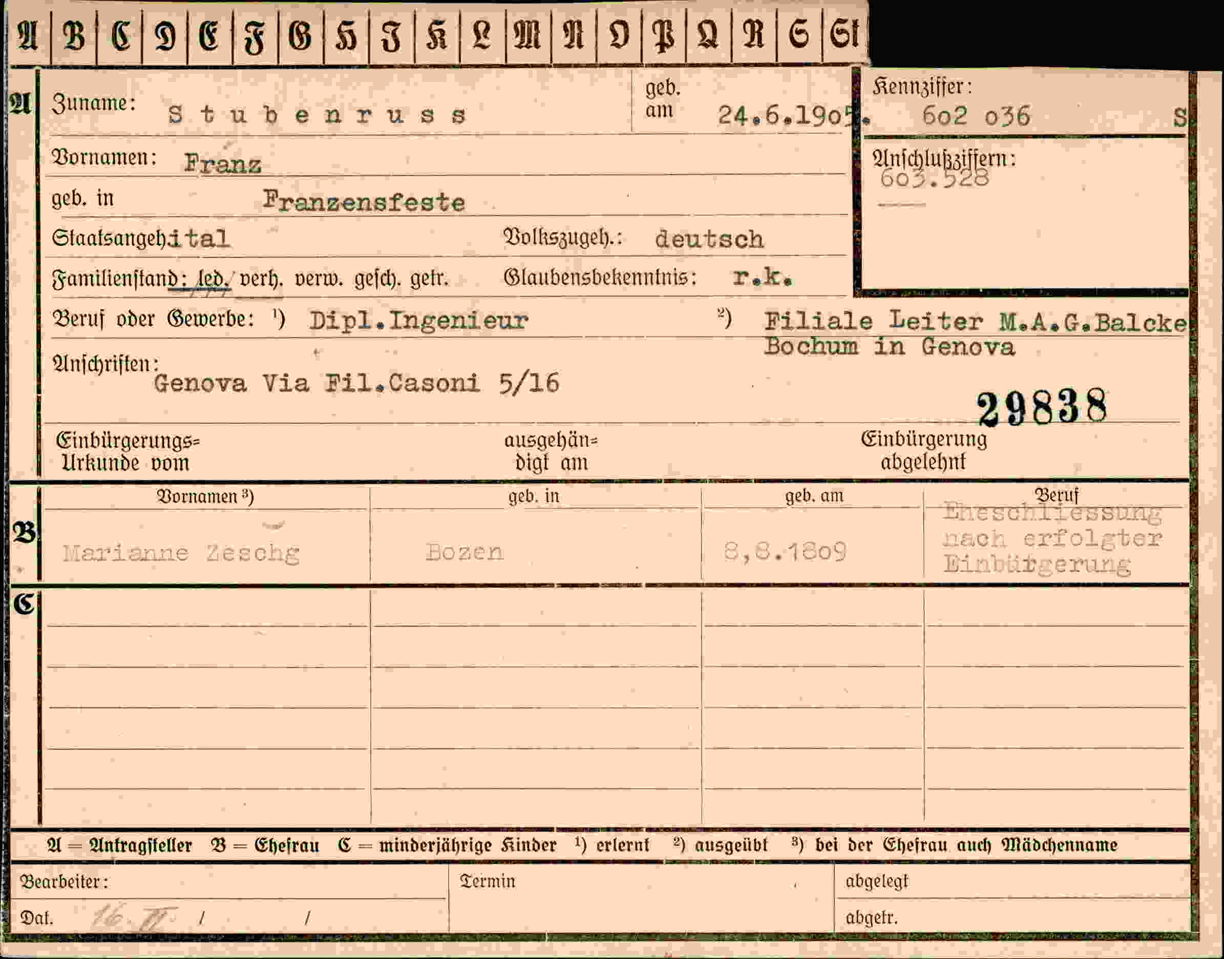 Dokument für Franz Stubenruss