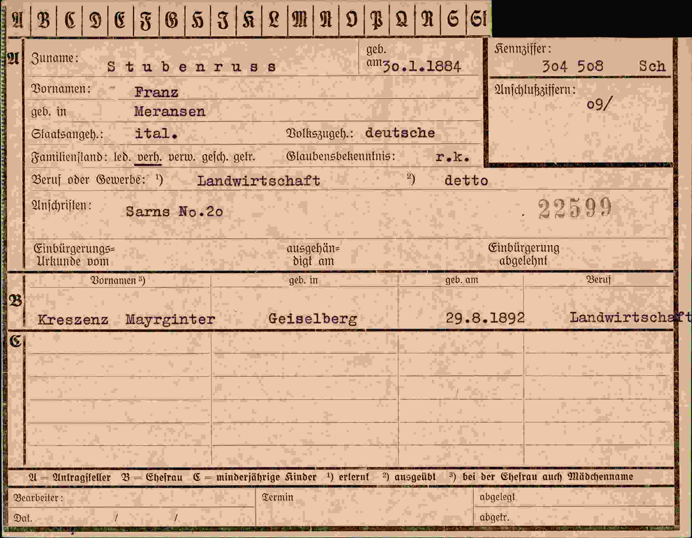 Vorderseite des Dokuments