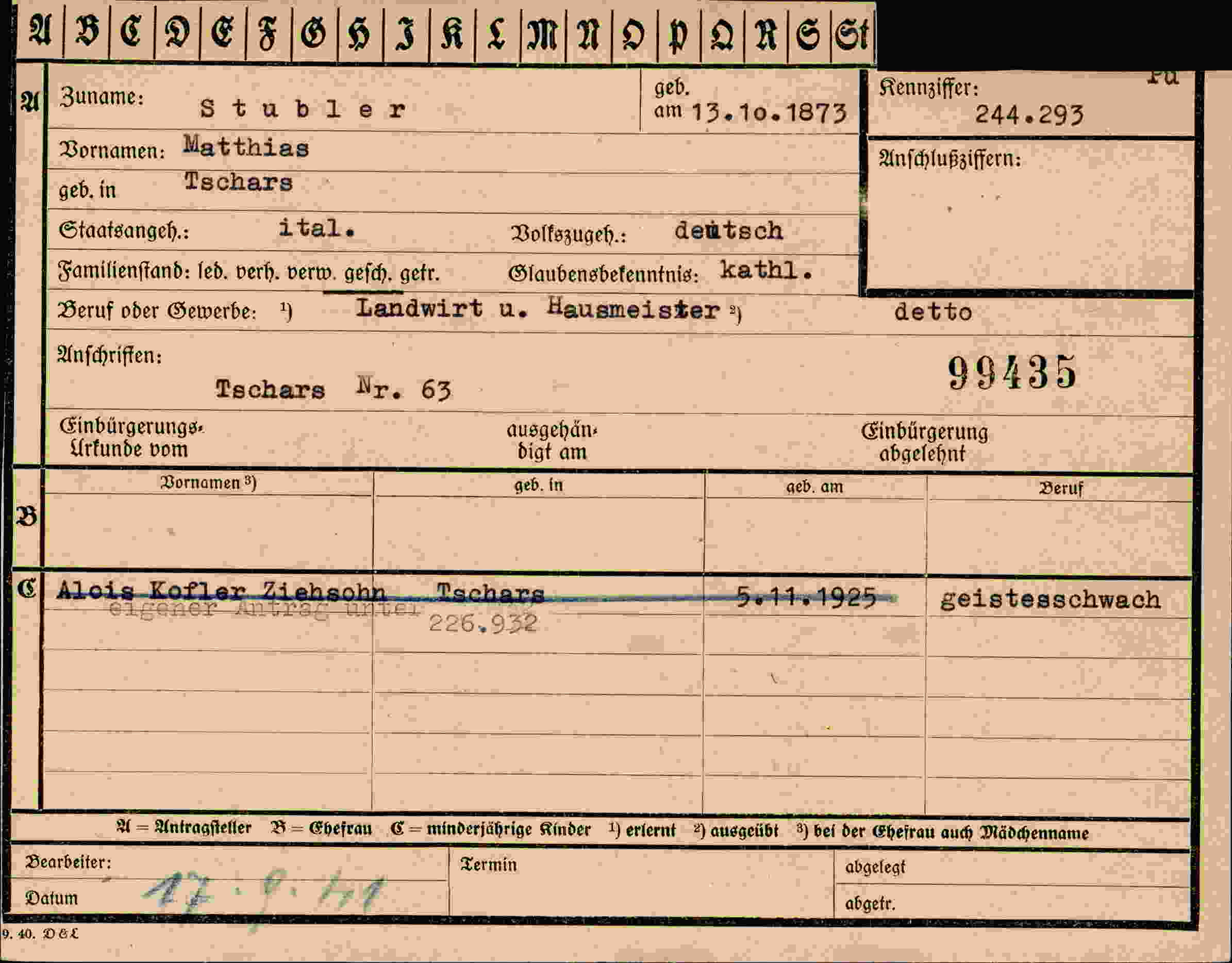 Vorderseite des Dokuments