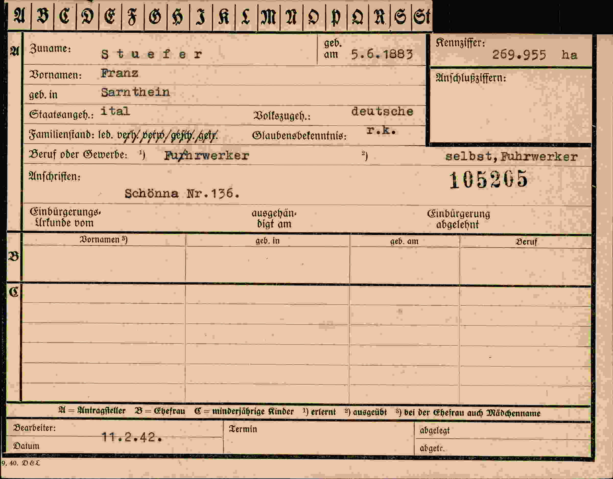 Dokument für Franz Stuefer