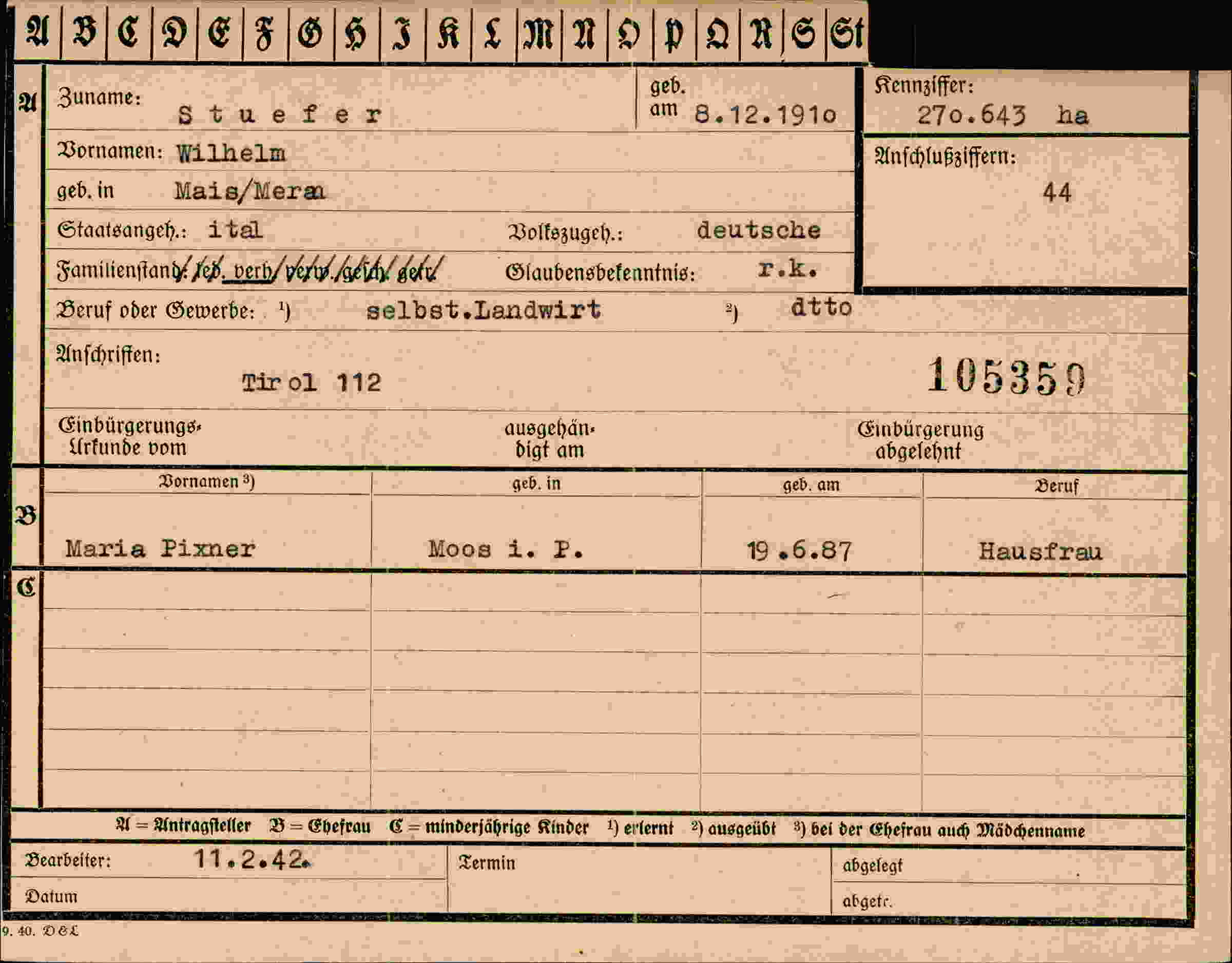 Dokument für Wilhelm Stuefer