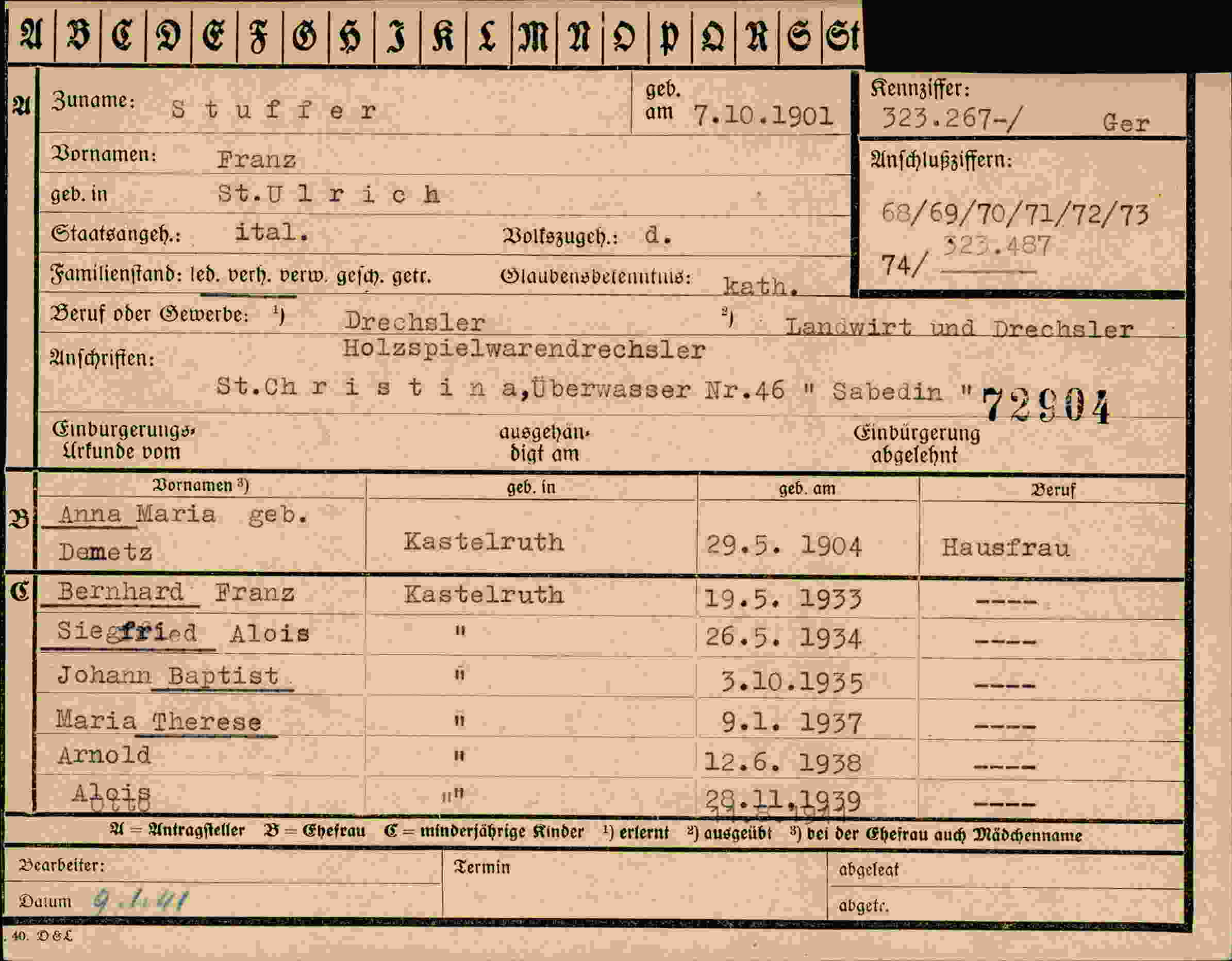 Dokument für Franz Stuffer