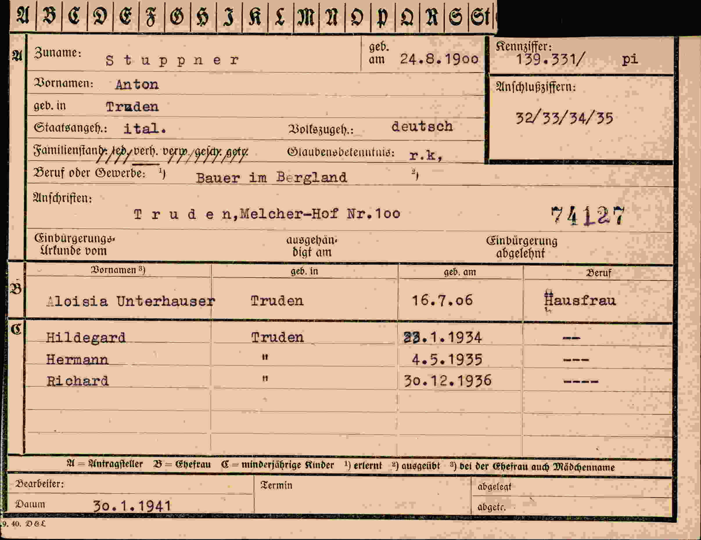 Vorderseite des Dokuments