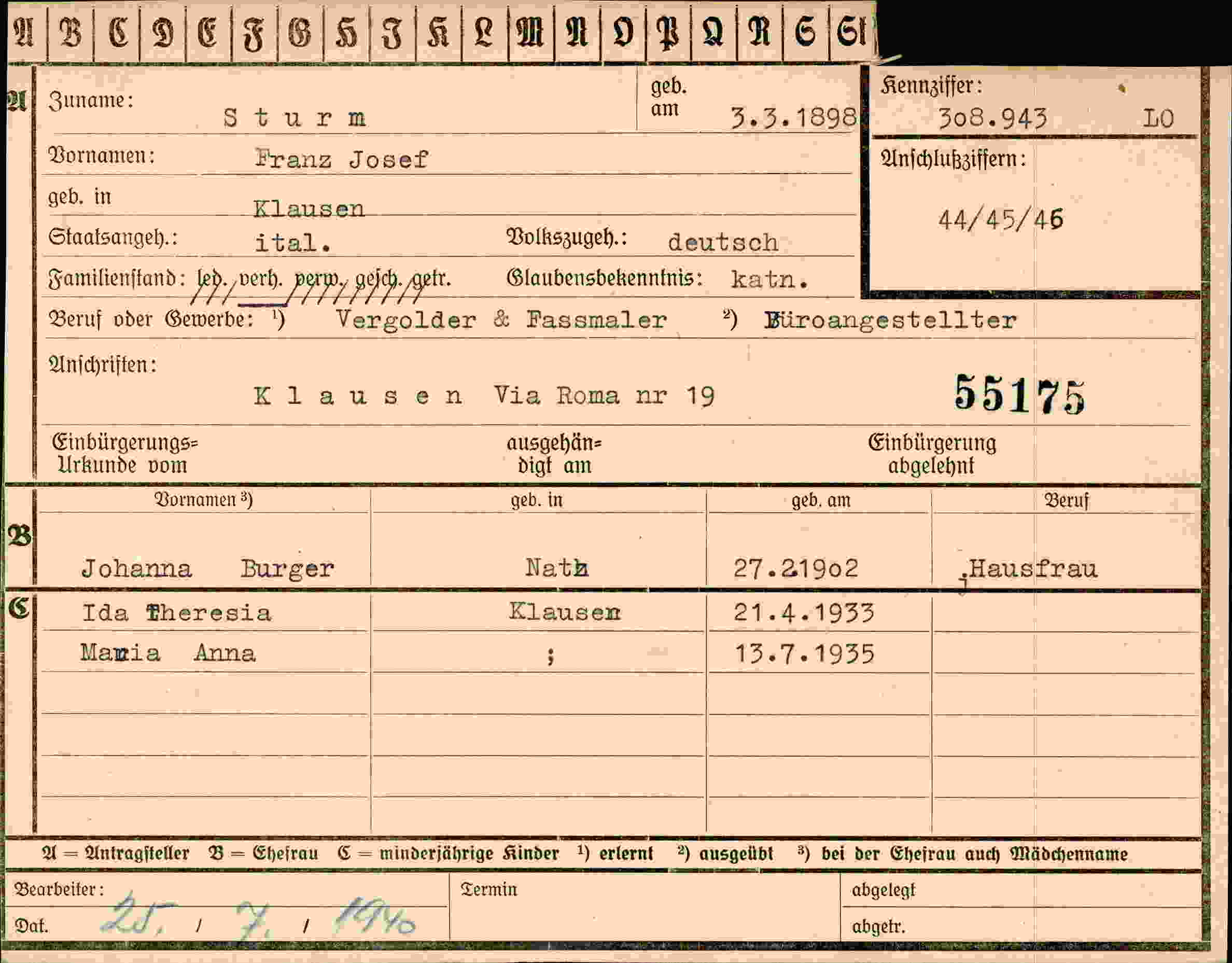 Dokument für Franz Josef Sturm