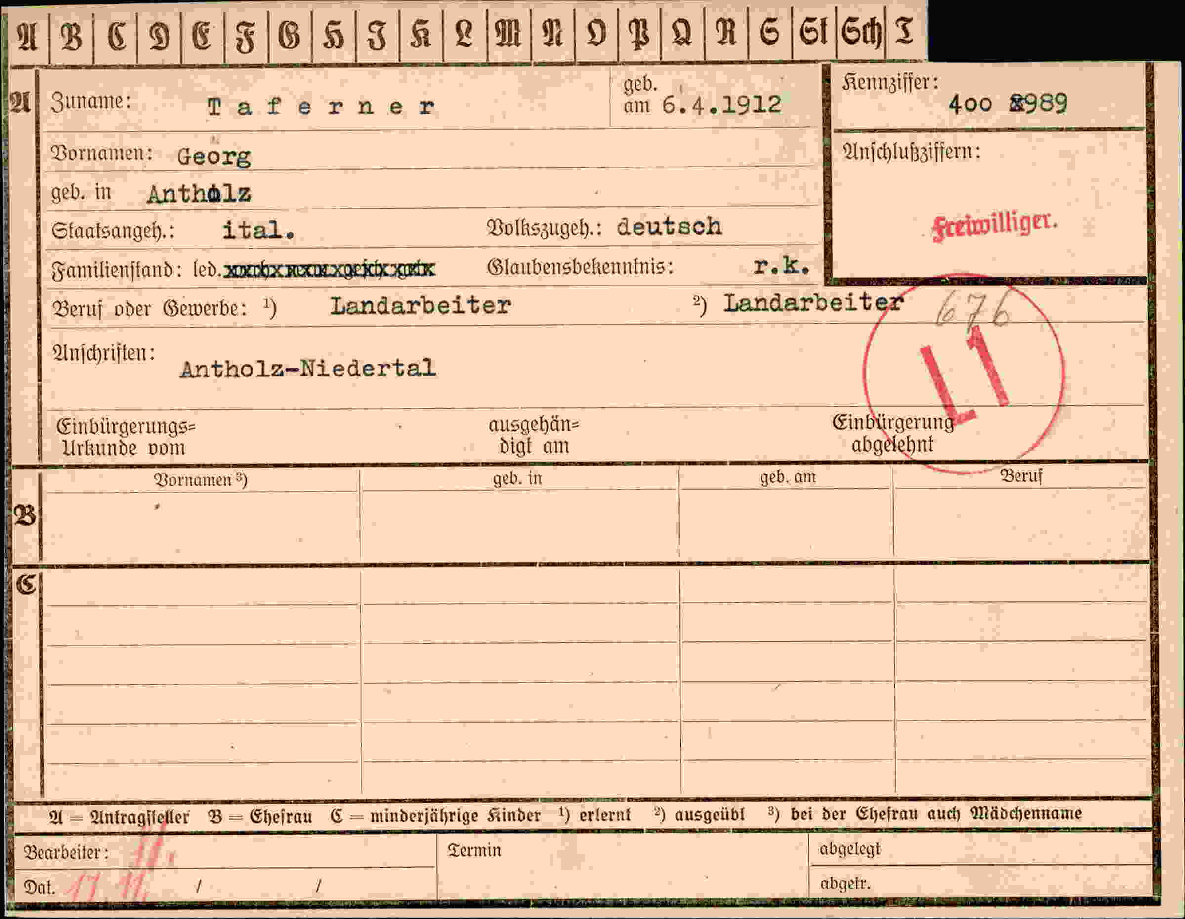 Vorderseite des Dokuments