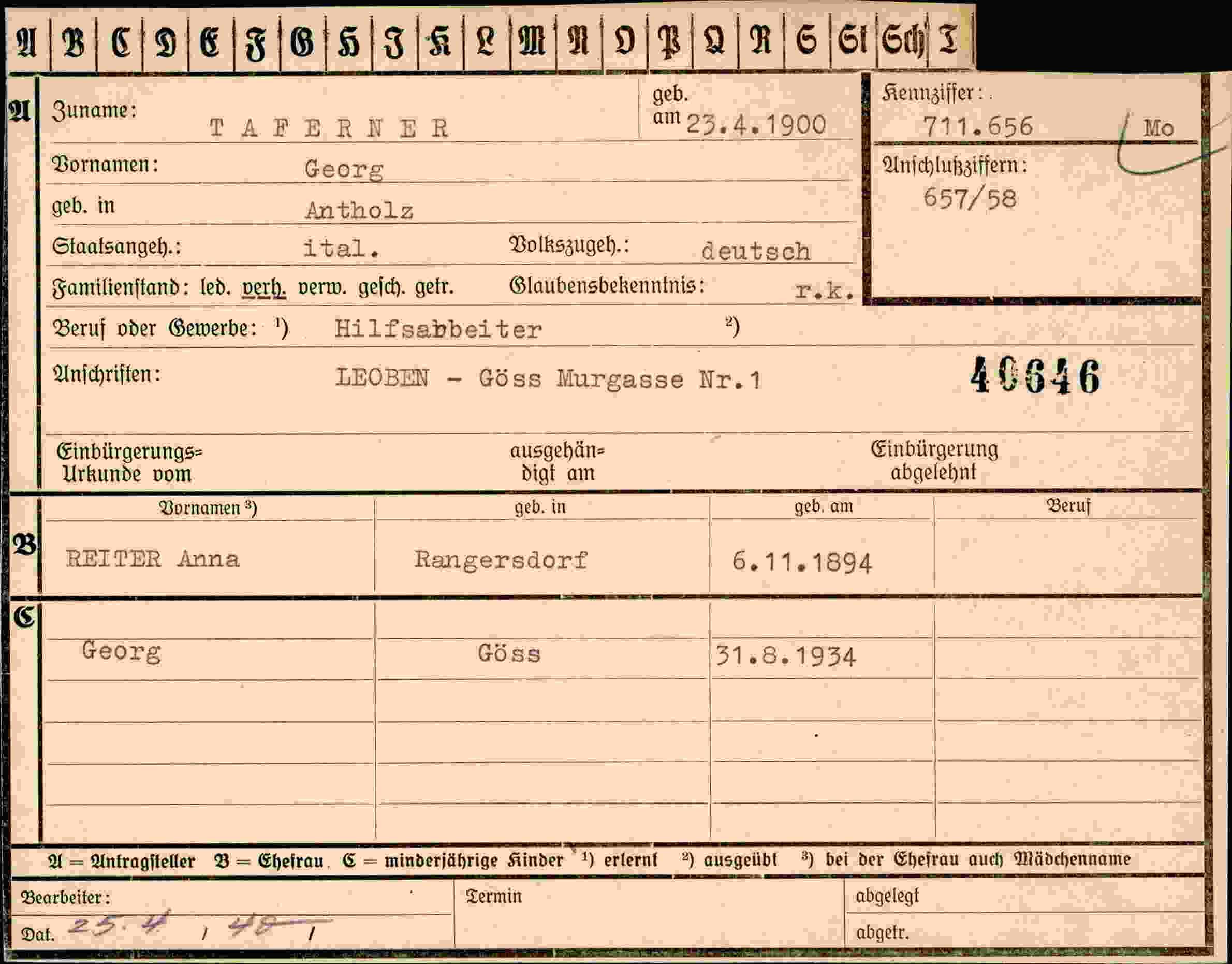 Vorderseite des Dokuments