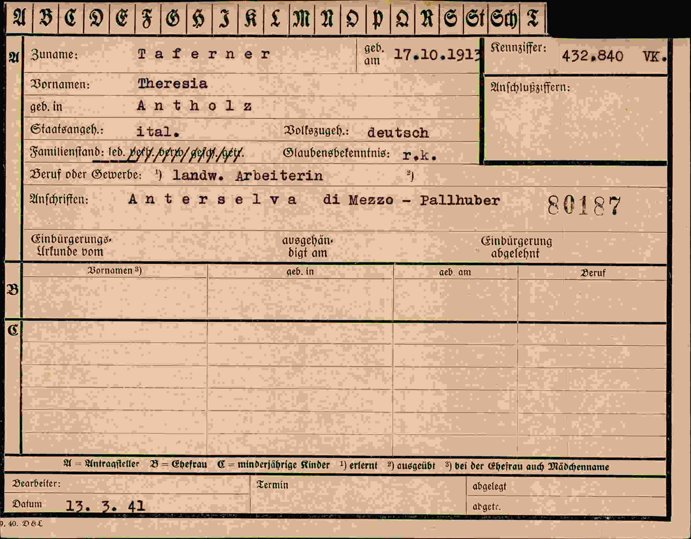 Dokument für Theresia Taferner