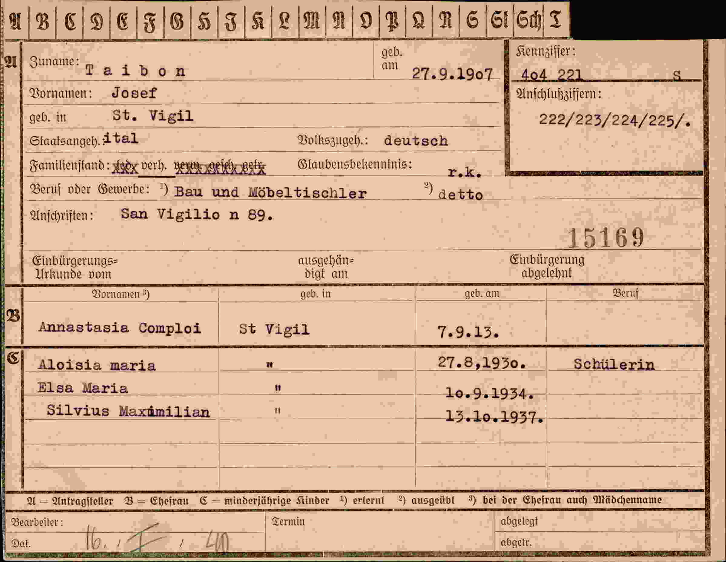 Dokument für Josef Taibon