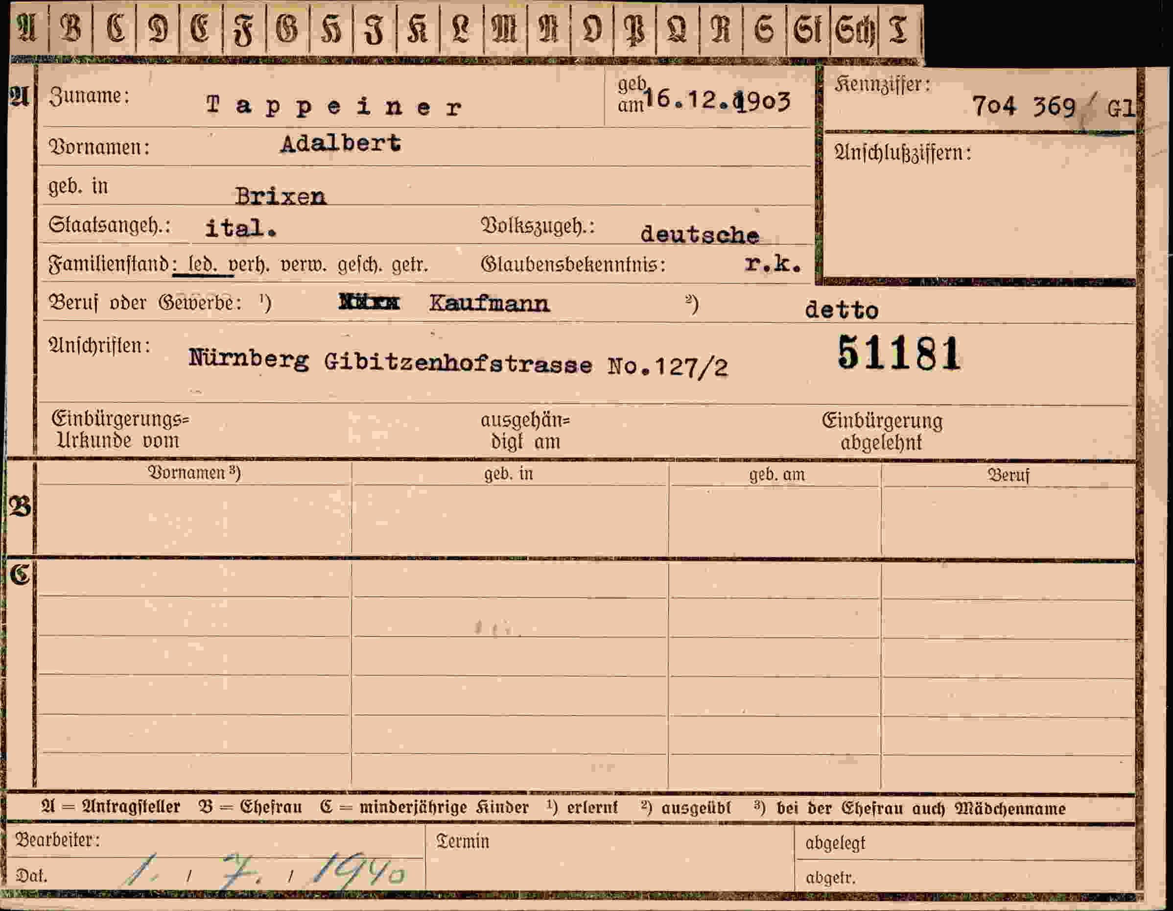 Dokument für Adalbert Tappeiner