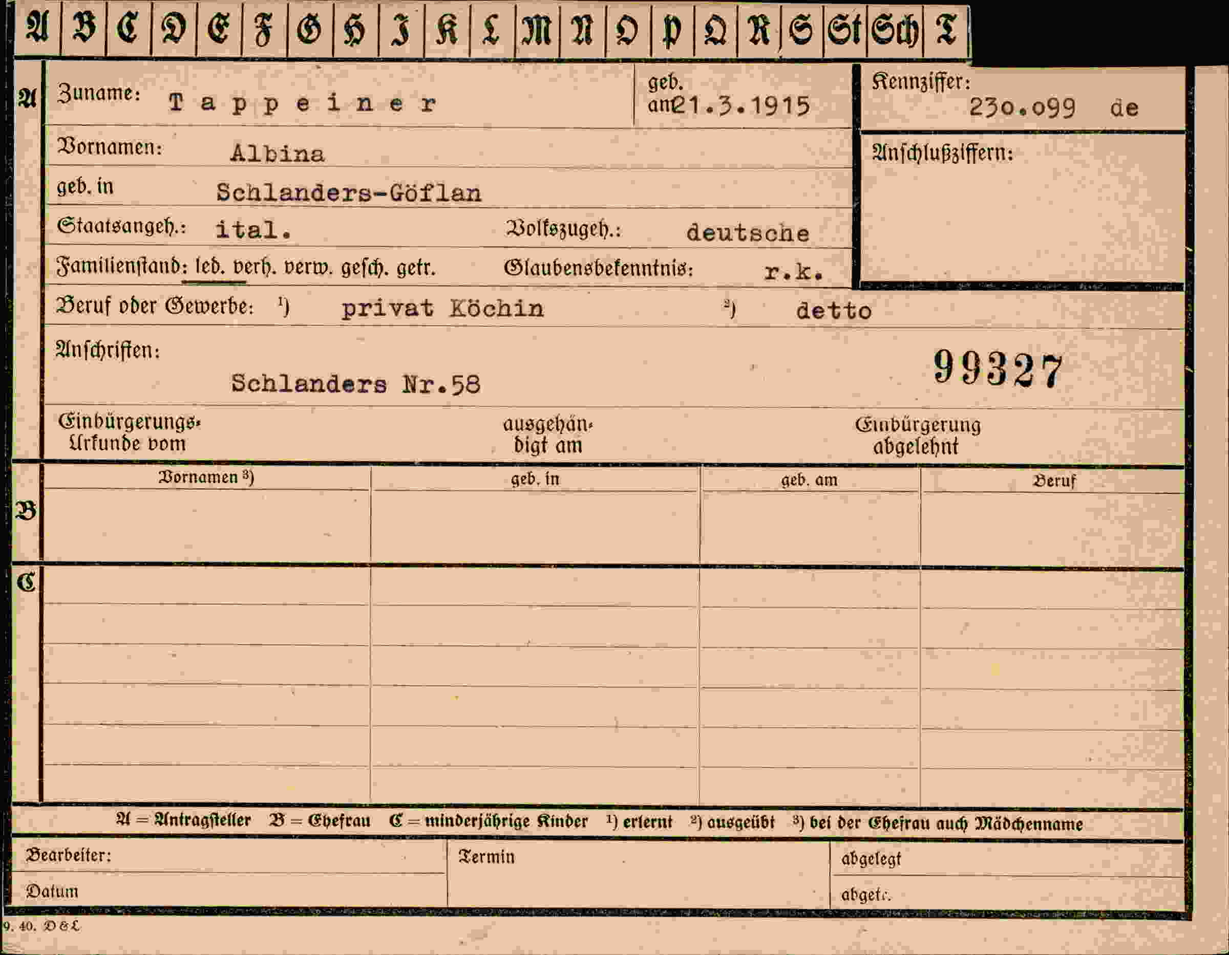 Dokument für Albina Tappeiner