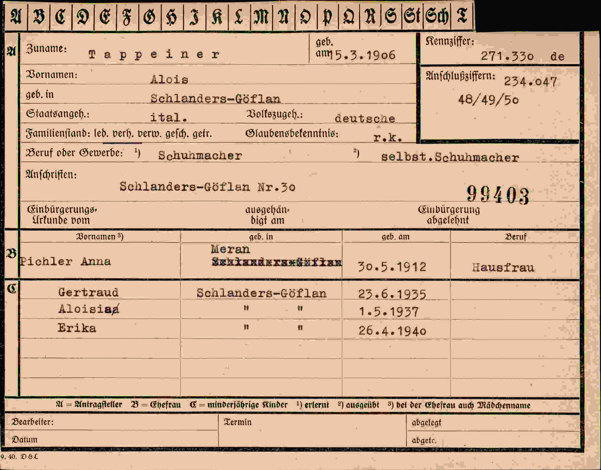 Dokument für Alois Tappeiner