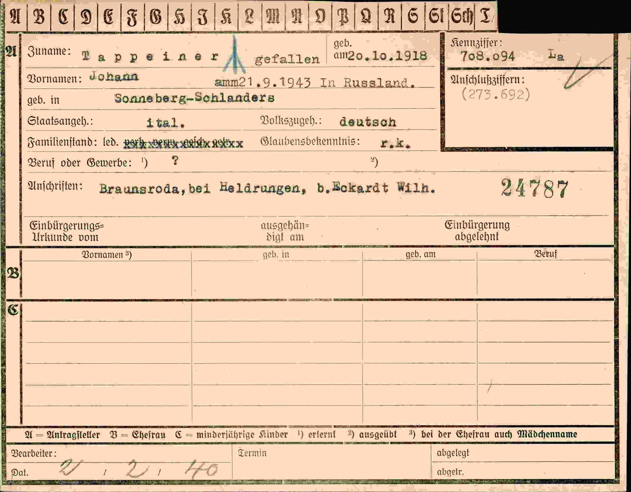 Vorderseite des Dokuments