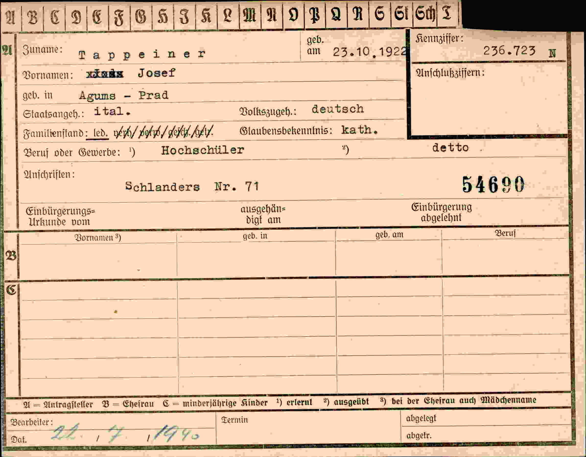 Dokument für Josef Tappeiner