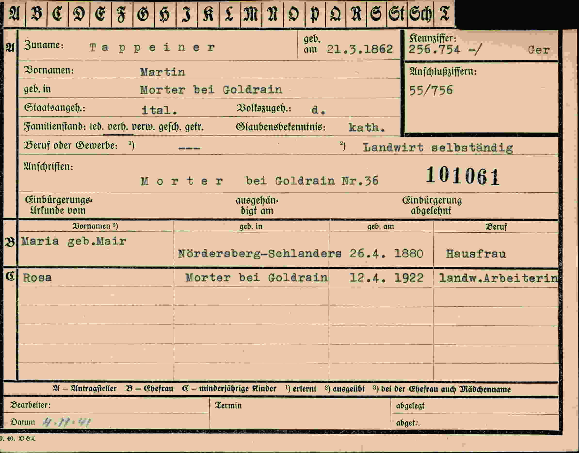 Vorderseite des Dokuments