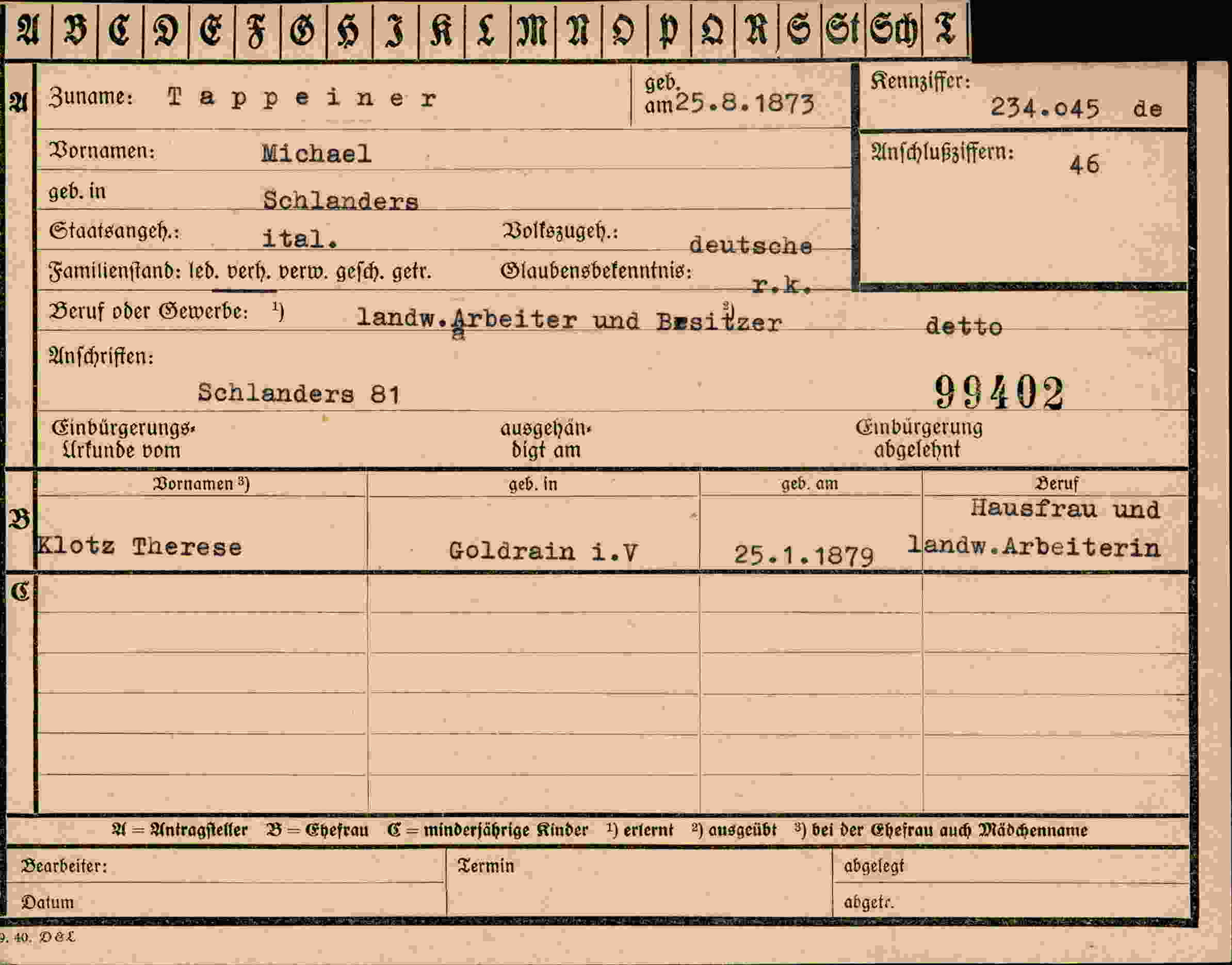 Vorderseite des Dokuments