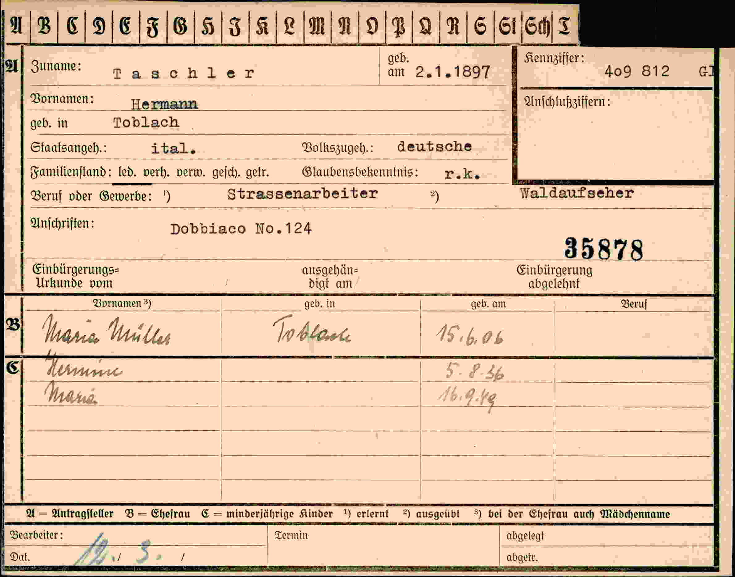 Dokument für Hermann Taschler