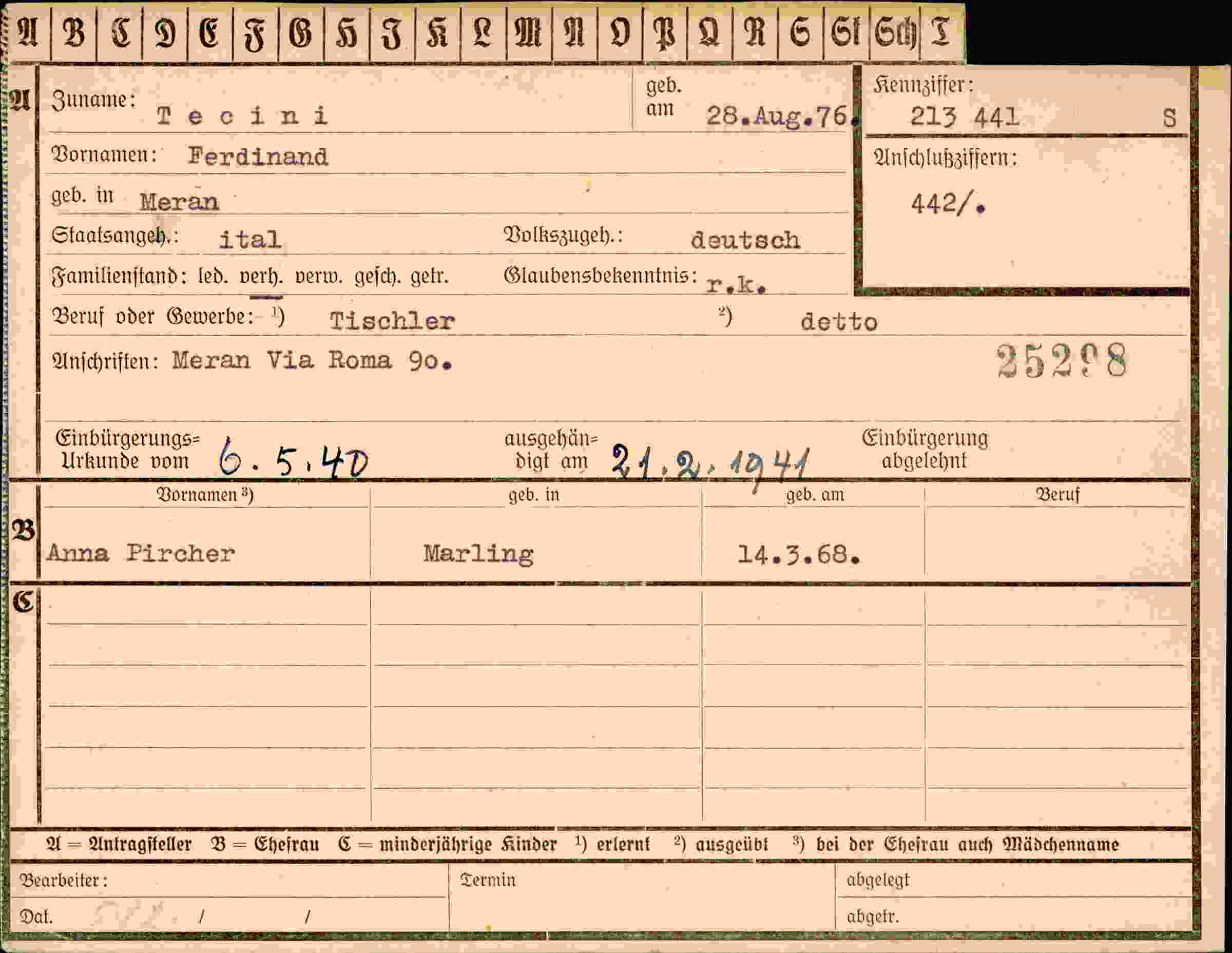Dokument für Ferdinand Tecini
