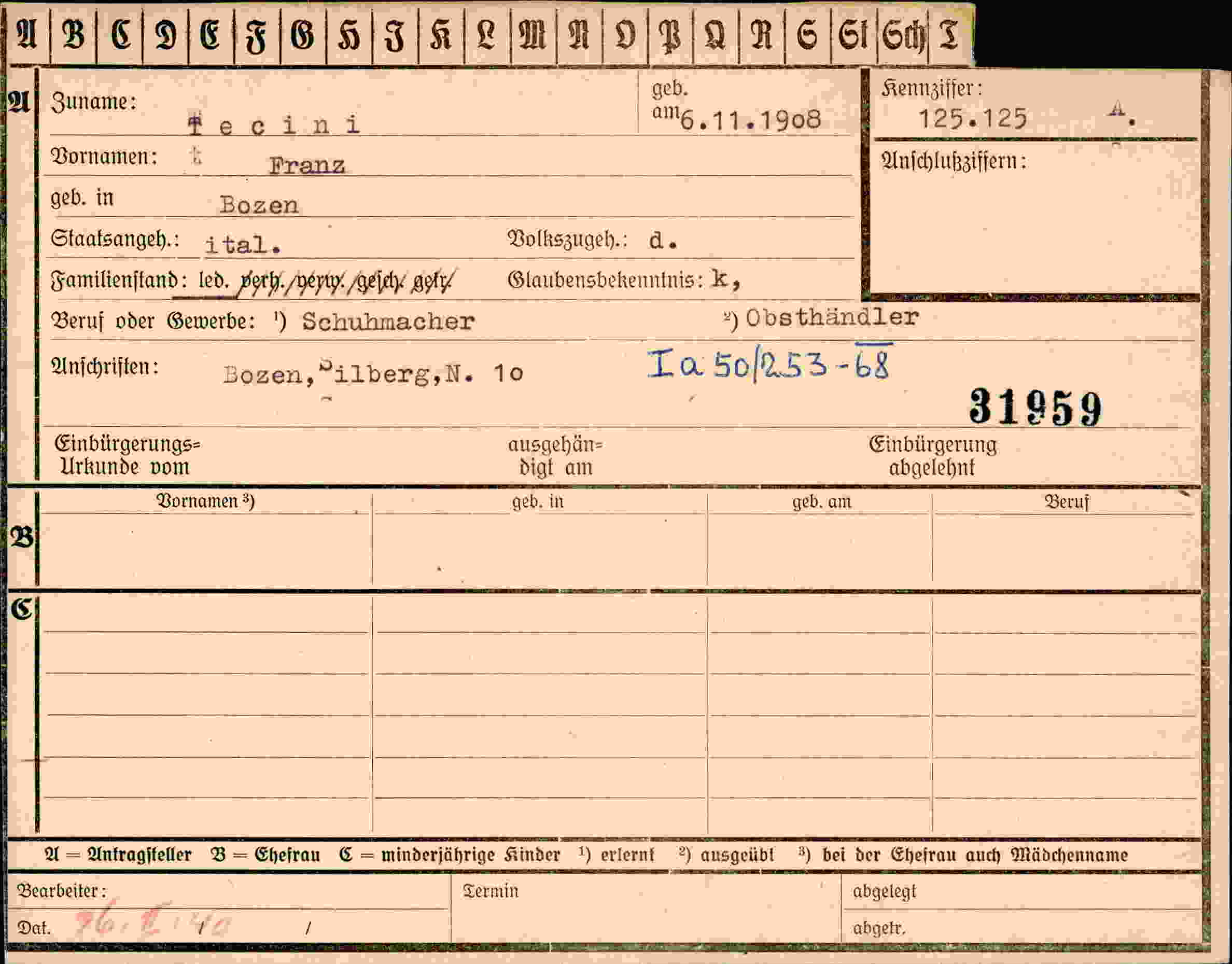 Dokument für Franz Tecini