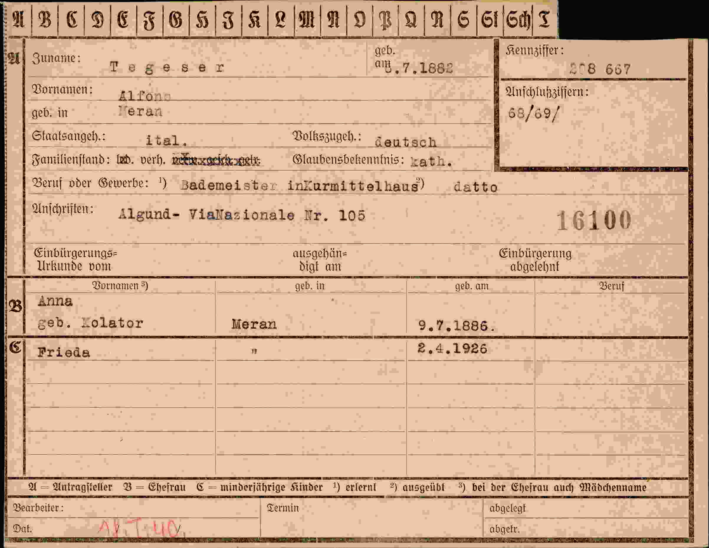 Dokument für Alfred Tegeser