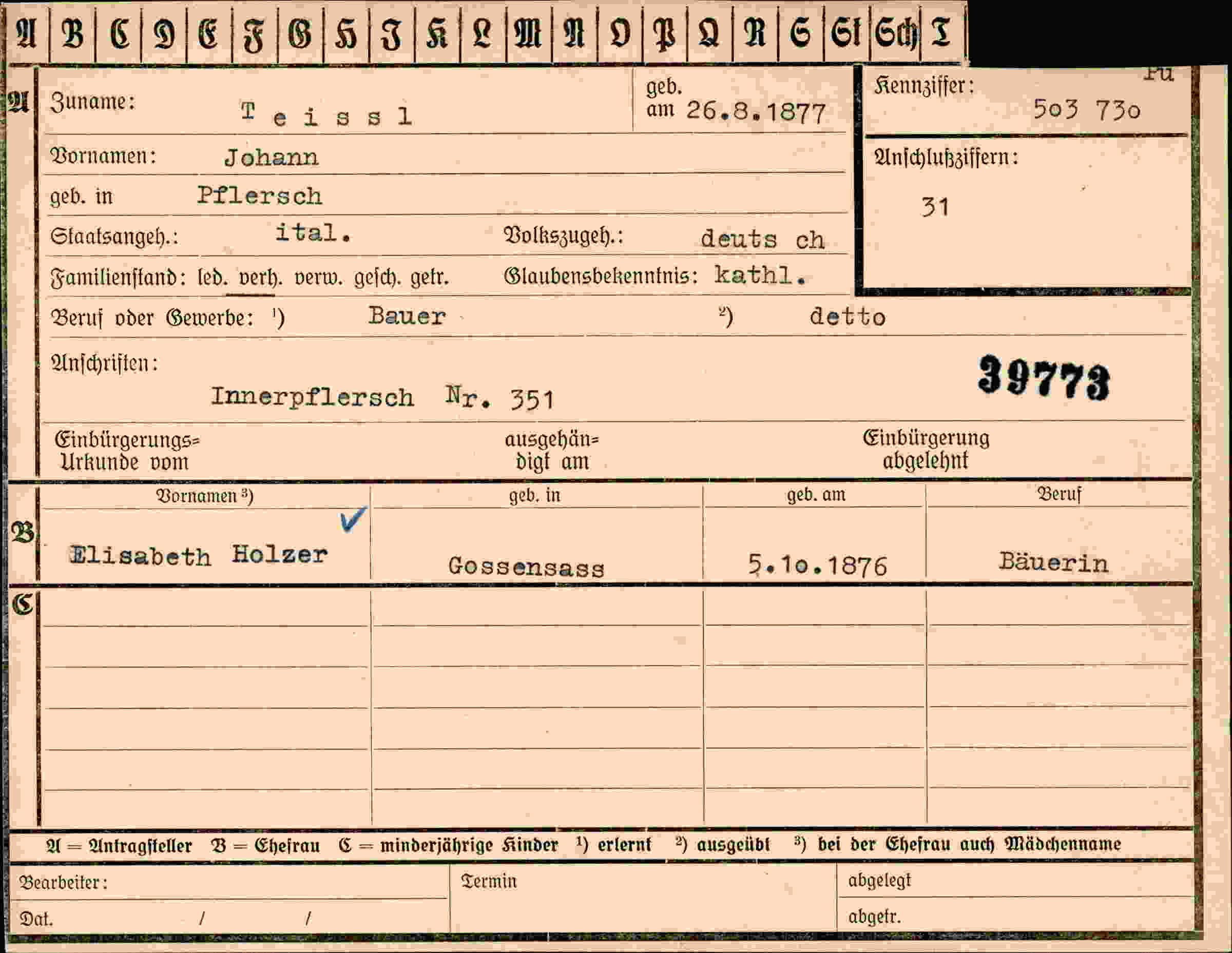 Vorderseite des Dokuments