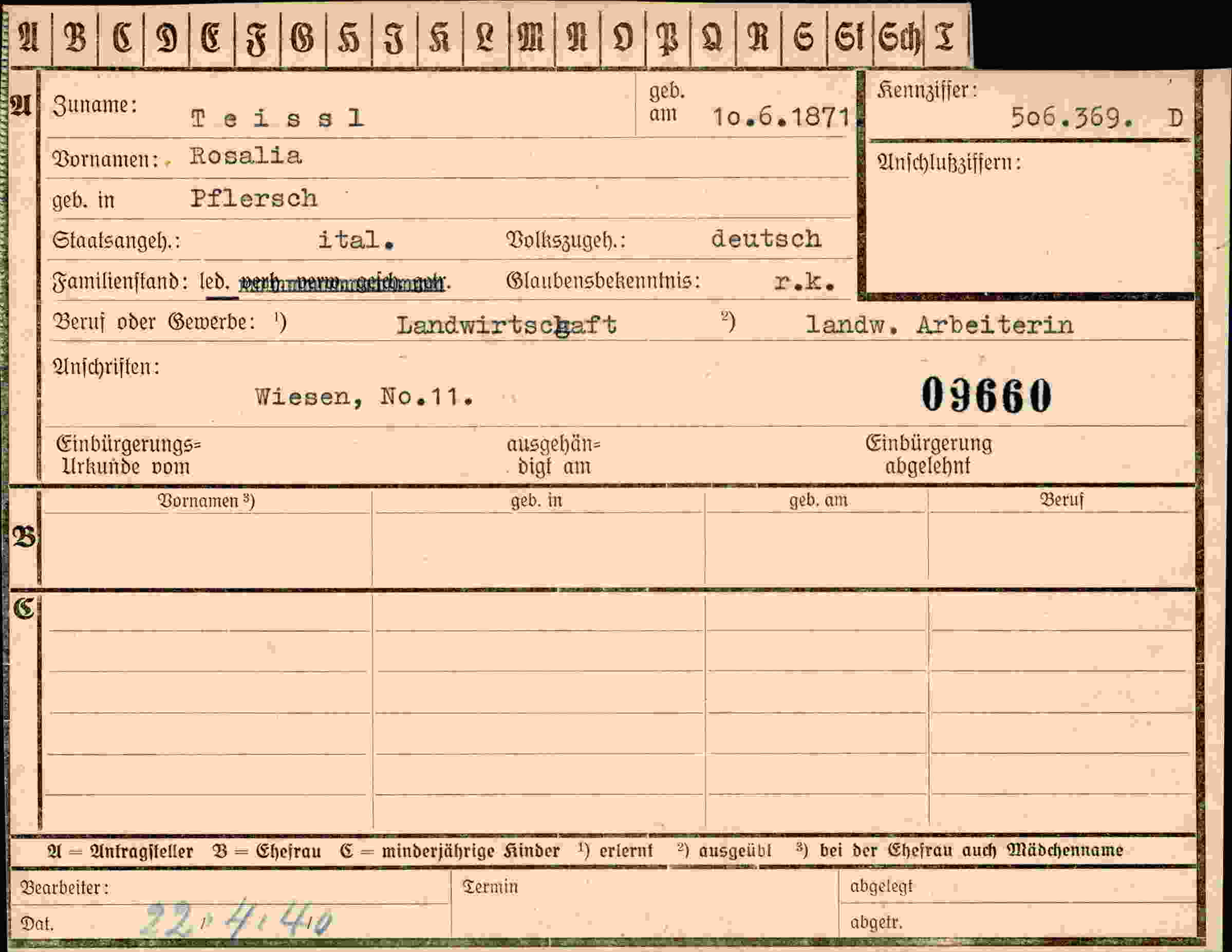 Vorderseite des Dokuments