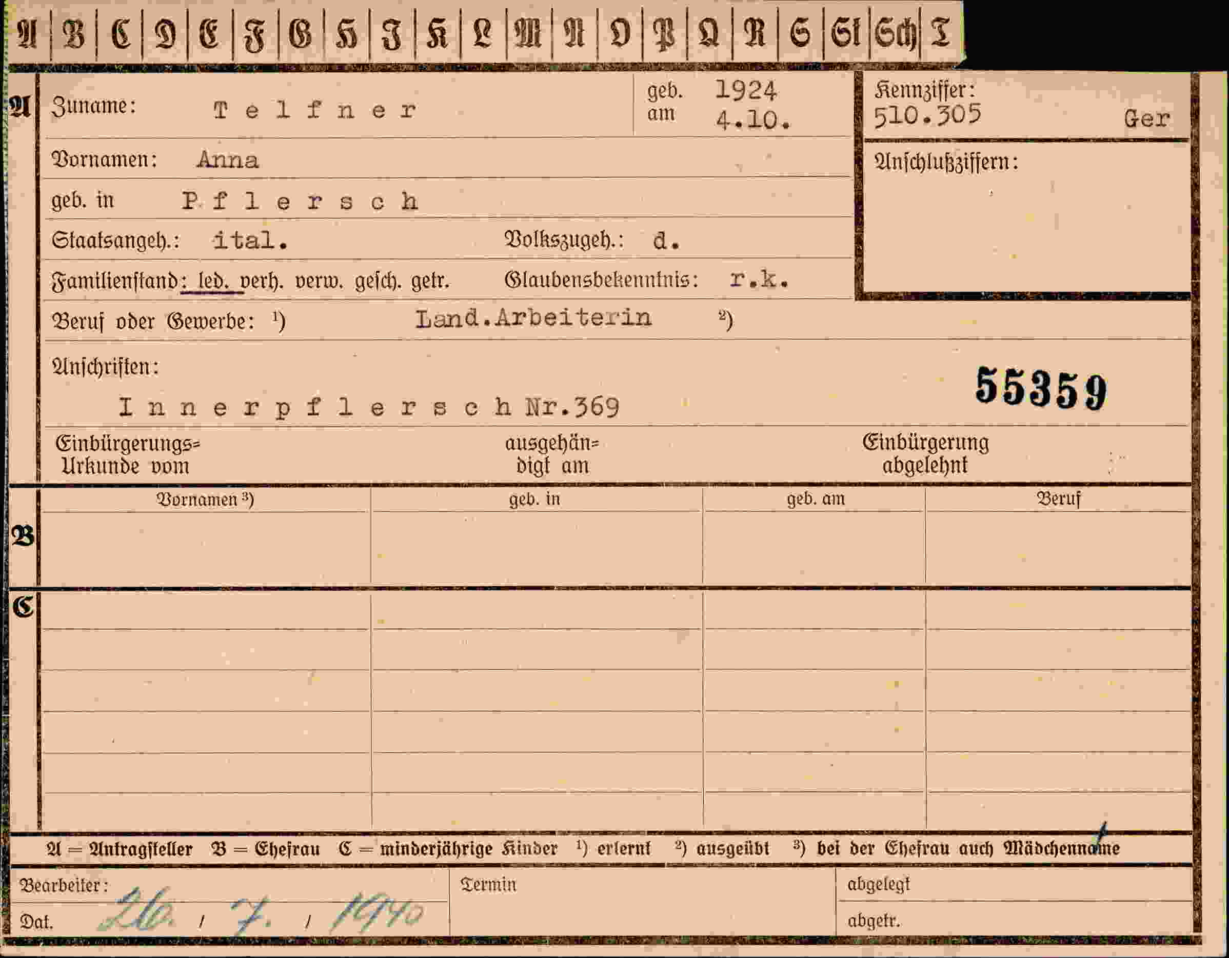 Vorderseite des Dokuments