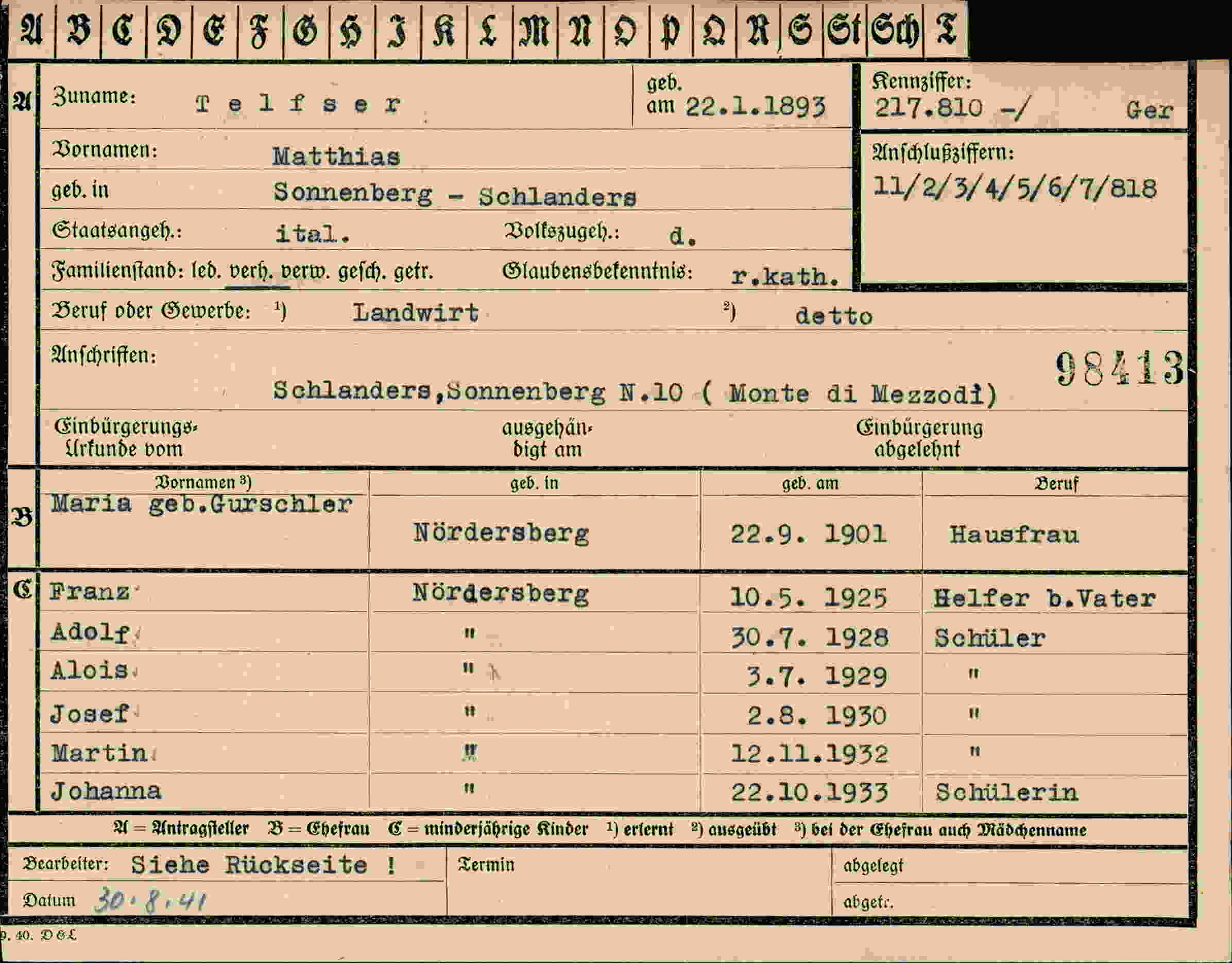 Vorderseite des Dokuments