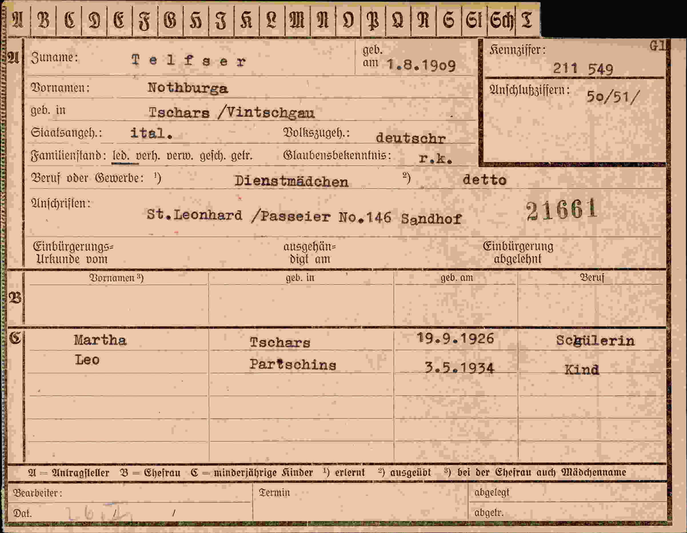 Dokument für Nothburga Telfser