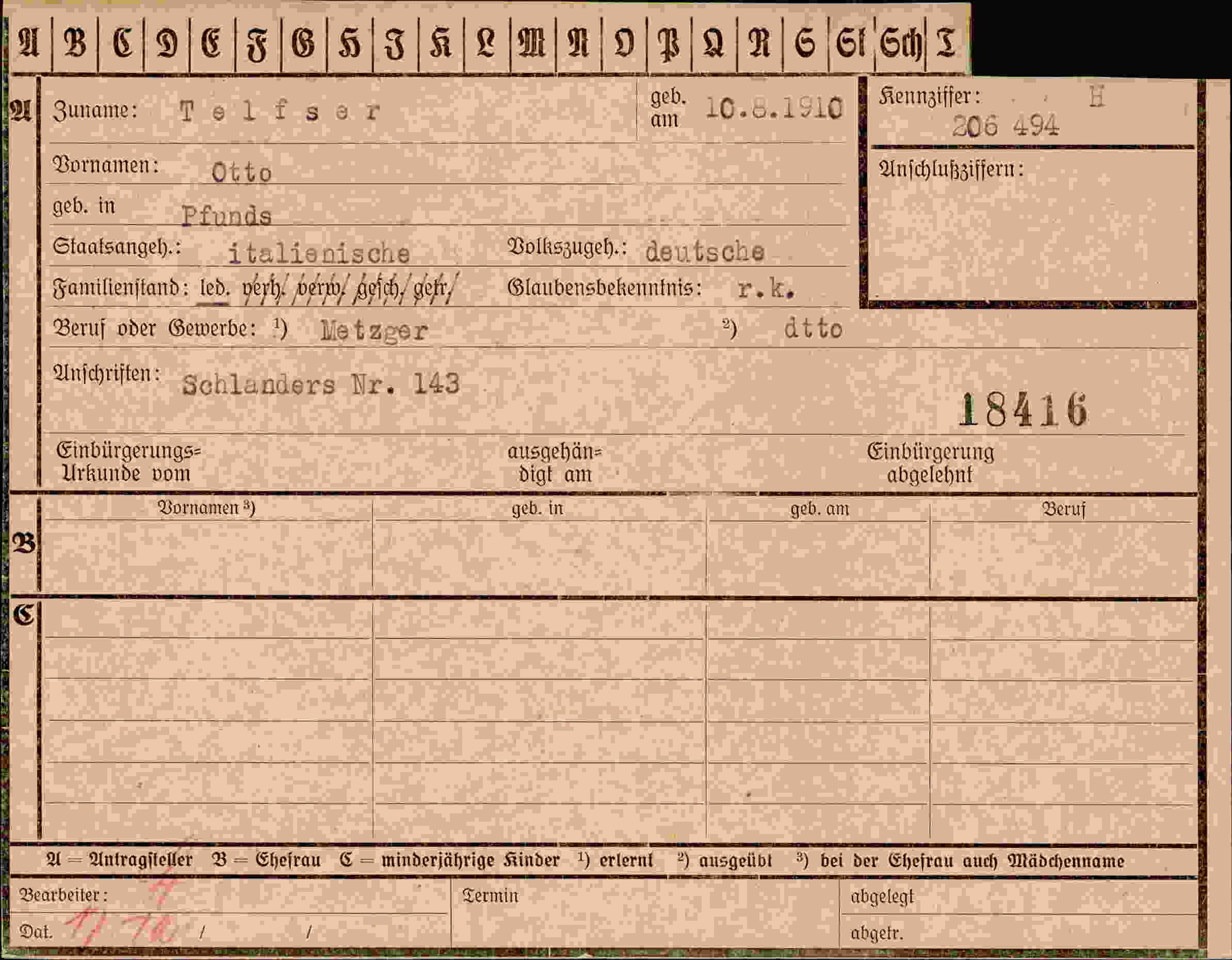 Dokument für Otto Telfser
