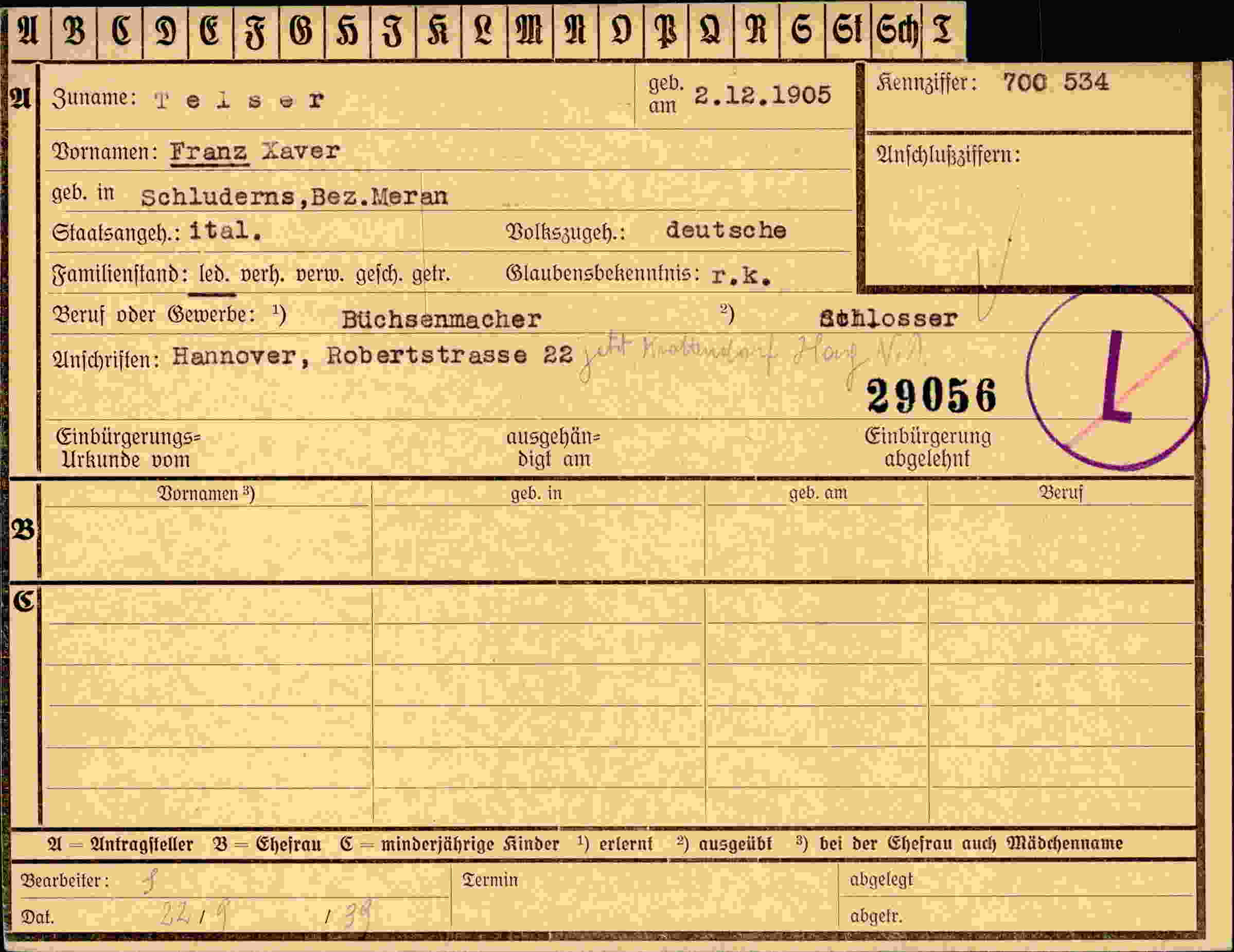 Dokument für Franz Telser
