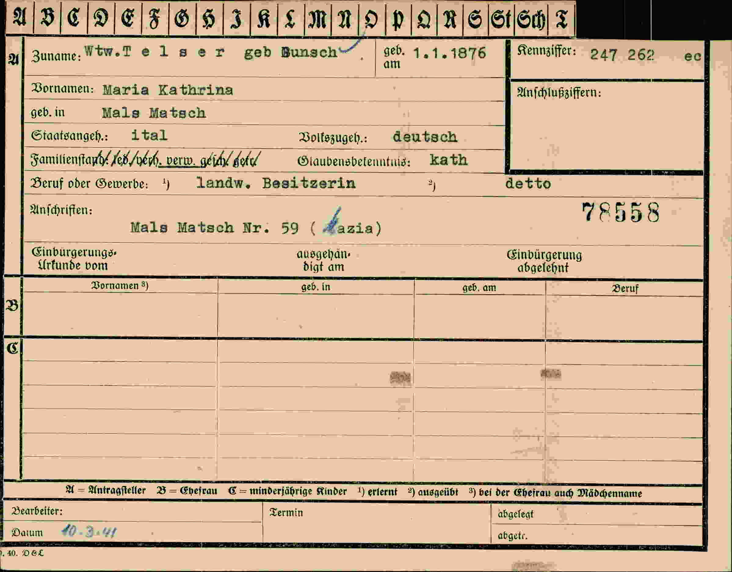 Dokument für Maria Telser