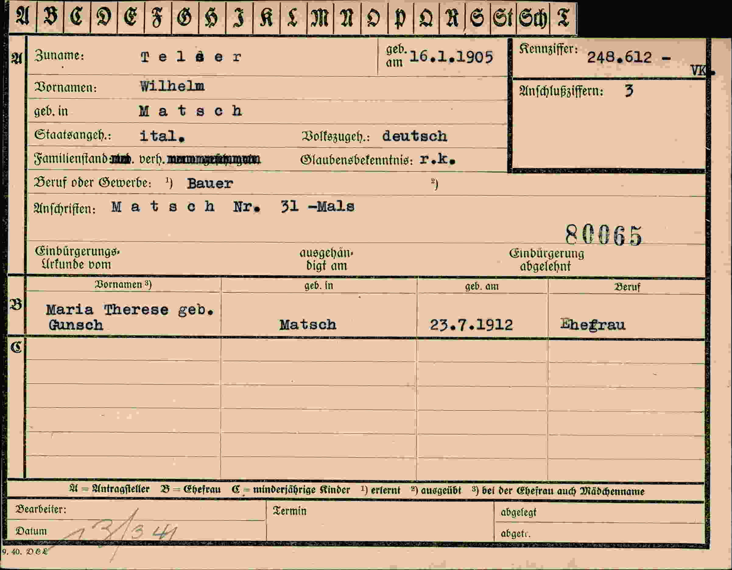 Dokument für Wilhelm Telder