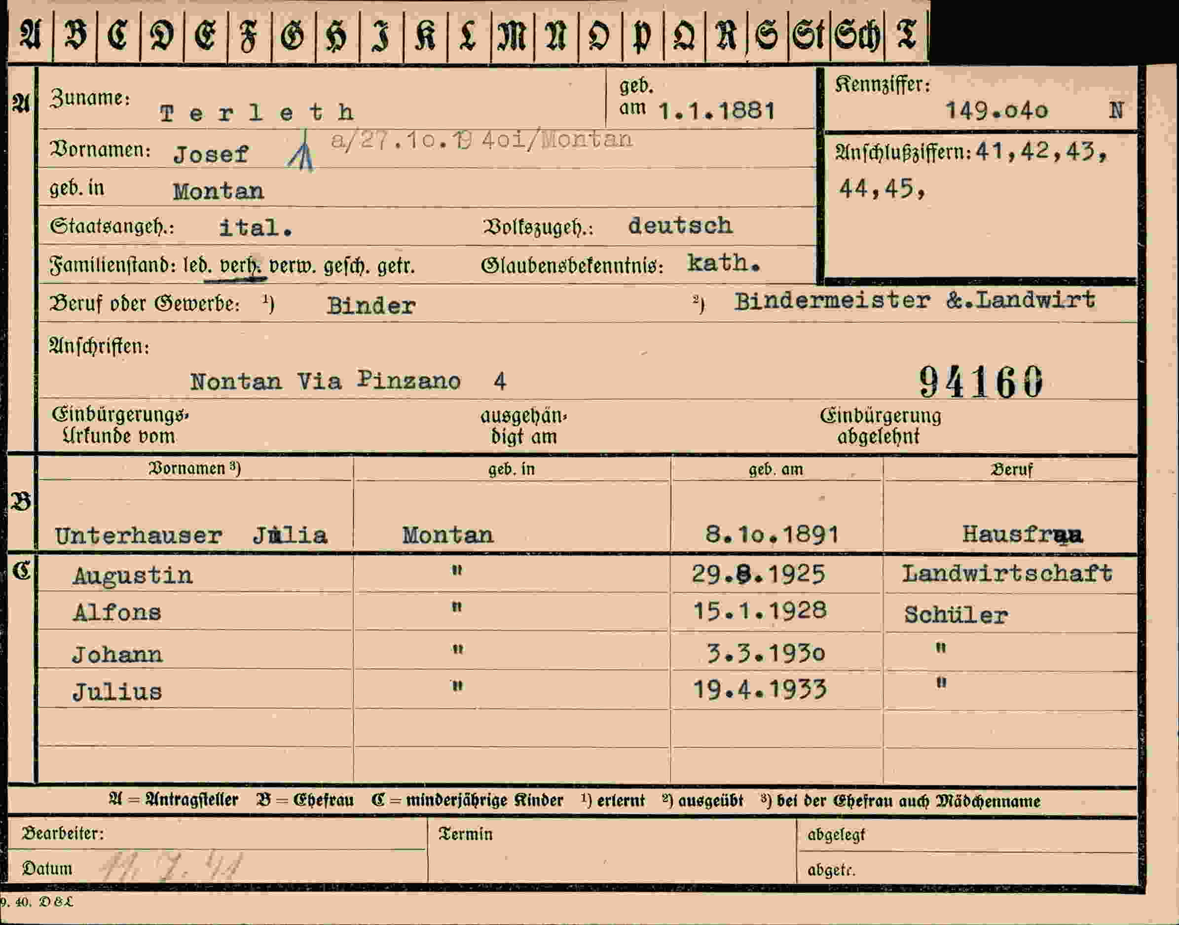 Dokument für Josef Terleth