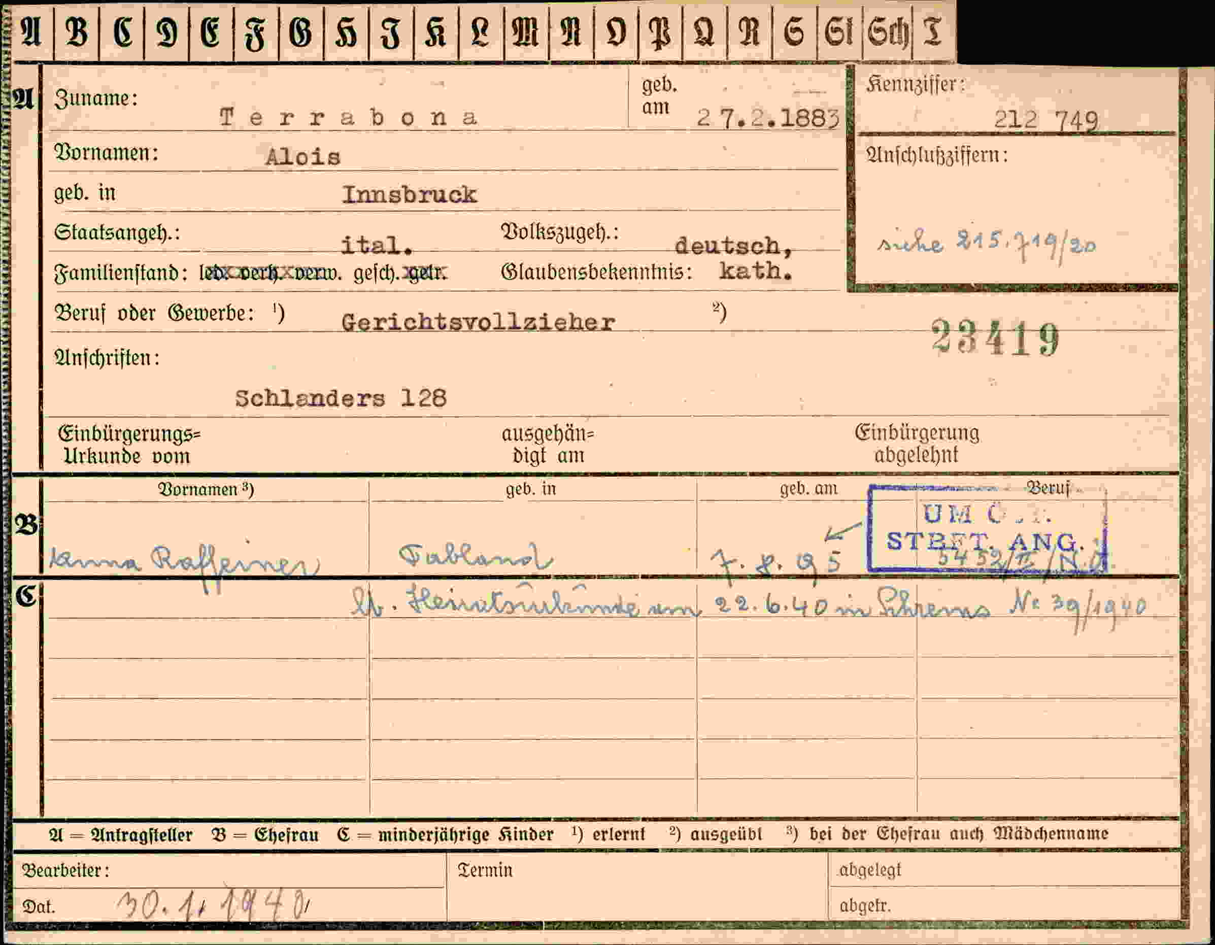 Dokument für Alois Terrabona