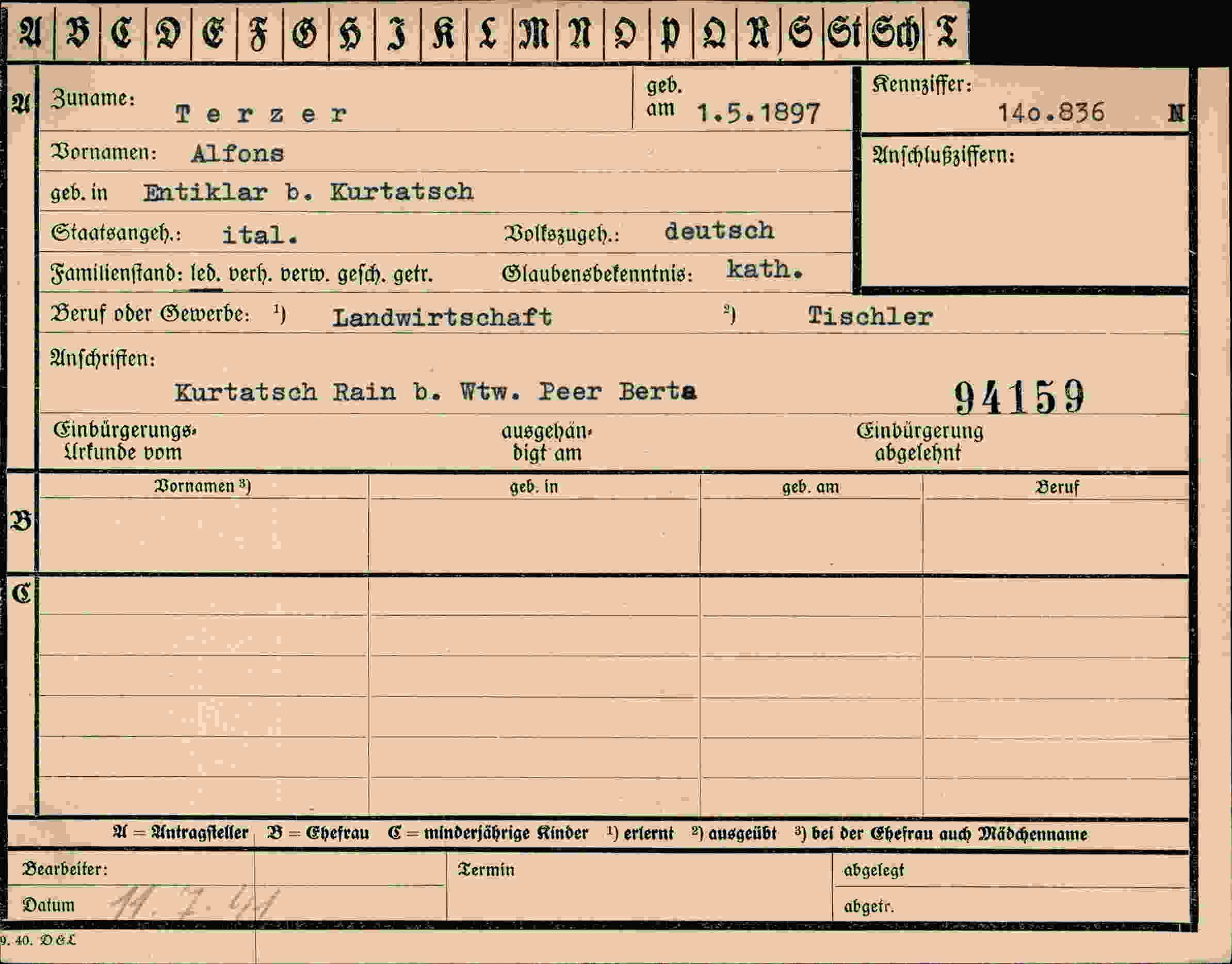 Dokument für Alfred Terzer