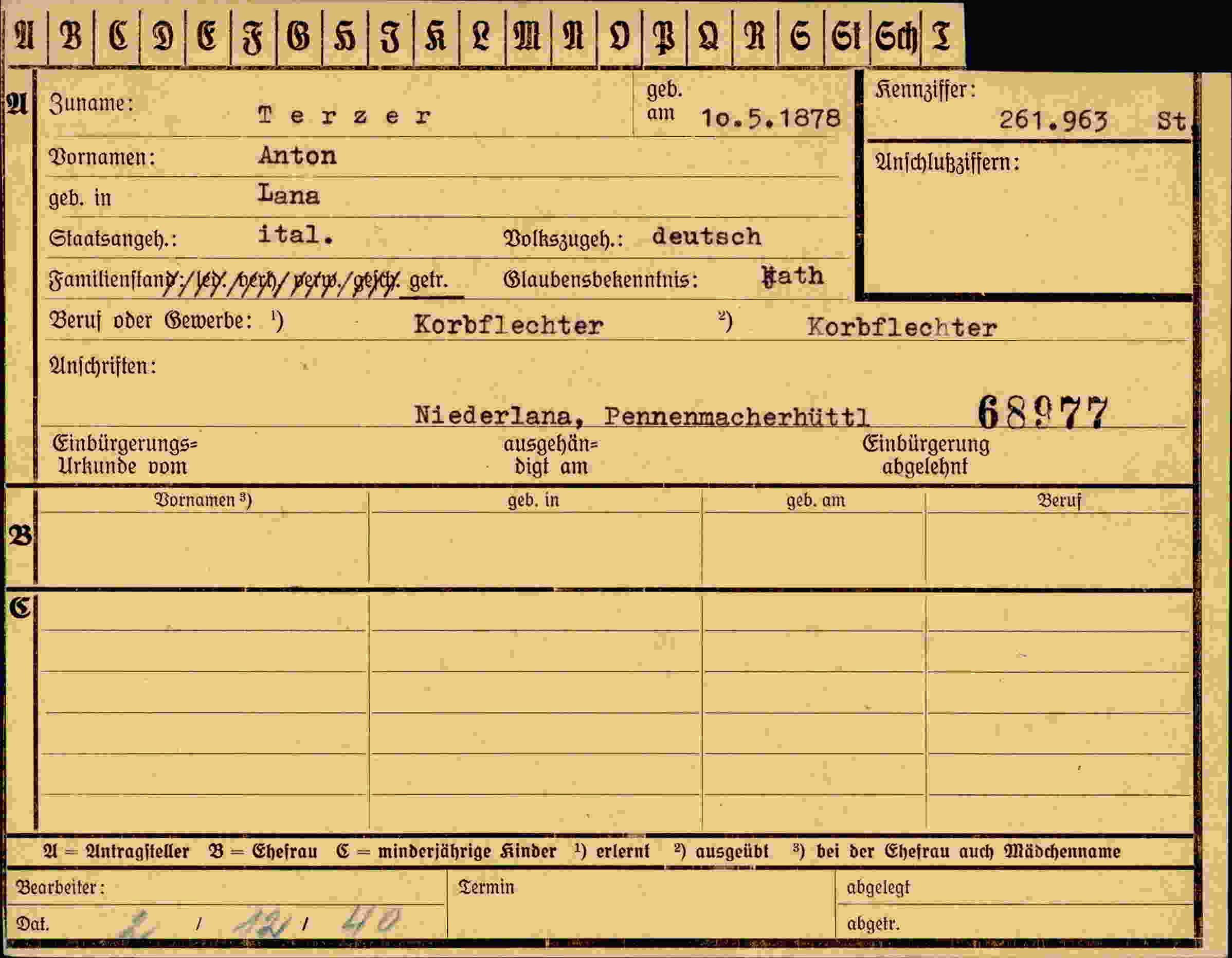 Vorderseite des Dokuments