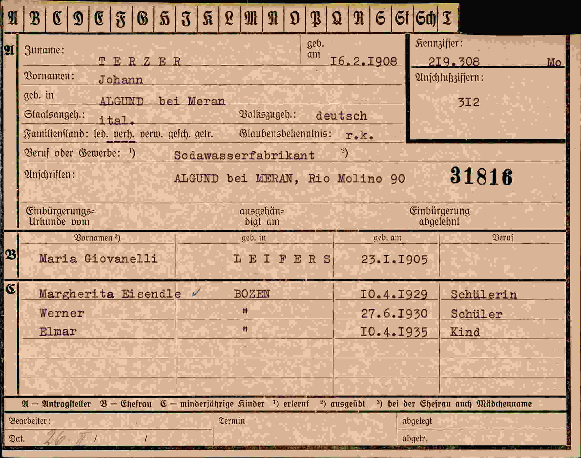 Dokument für Johann Terzer