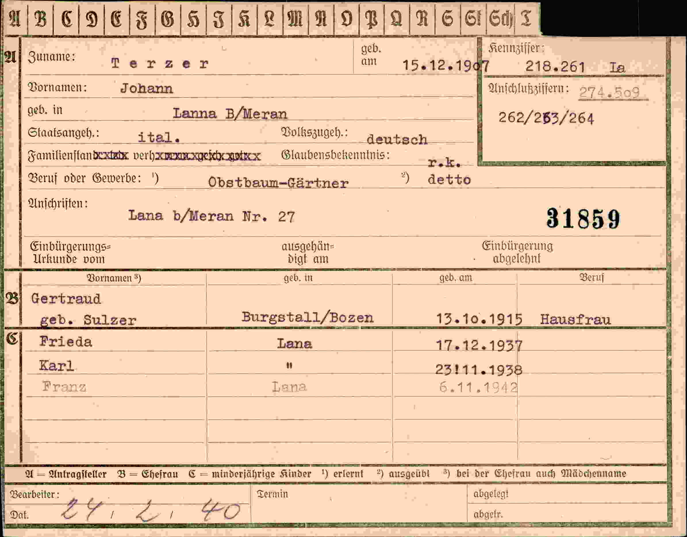 Dokument für Johann Terzer